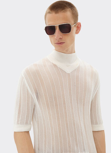 Ferrari High-neck T-shirt in perforated Q-CYCLE® fabric Ecru 21832f