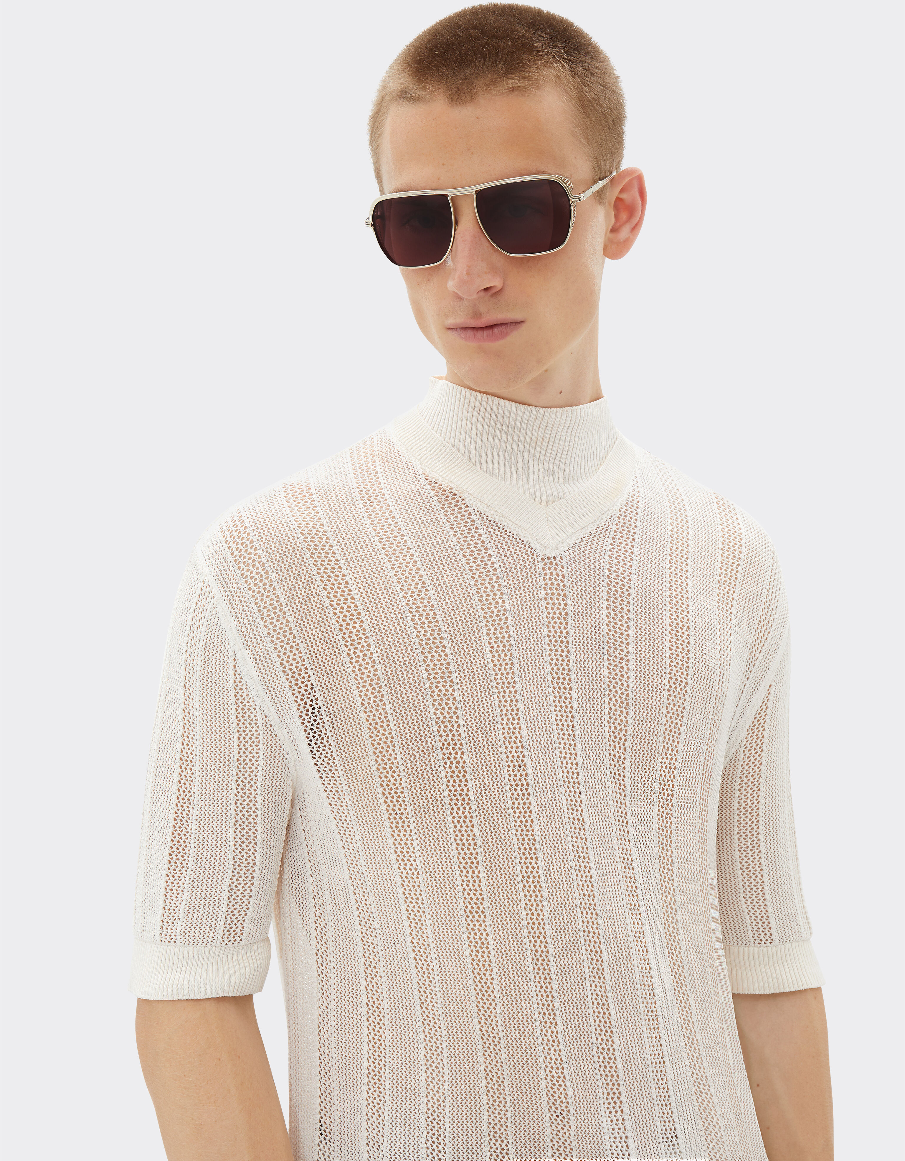 Ferrari High-neck T-shirt in perforated Q-CYCLE® fabric Ecru 21832f