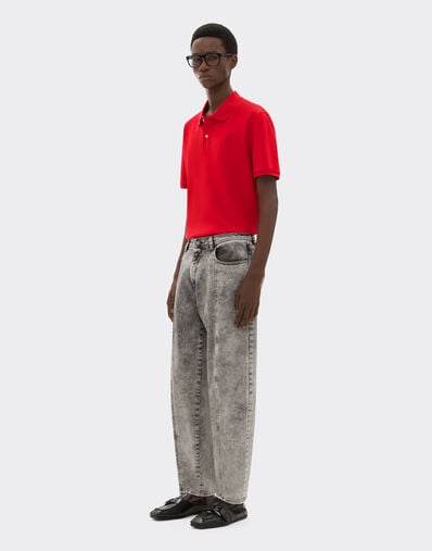 Ferrari Organic cotton piqué polo shirt with Prancing Horse Rosso Corsa CJMPO0014JCO0053f