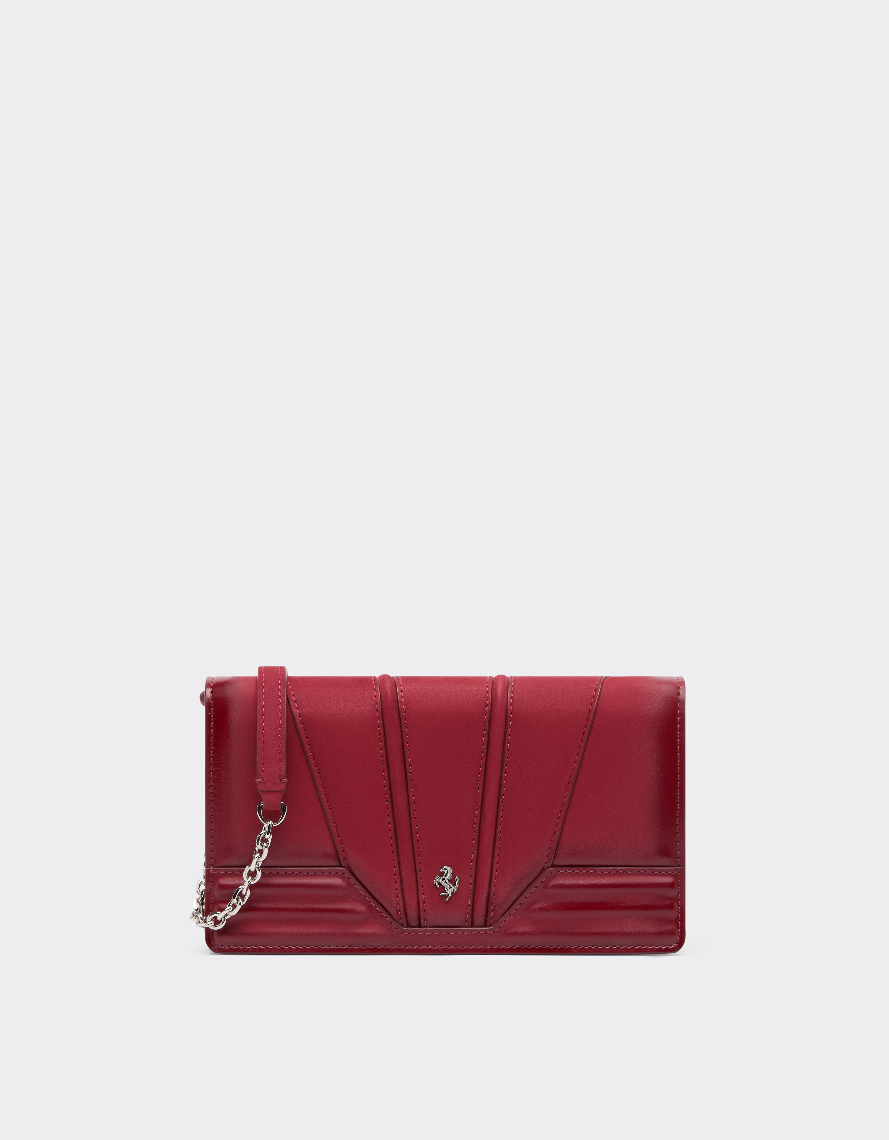 Ferrari GT wallet in shaded nubuck with chain shoulder strap in Maison Red  for Women | Ferrari®