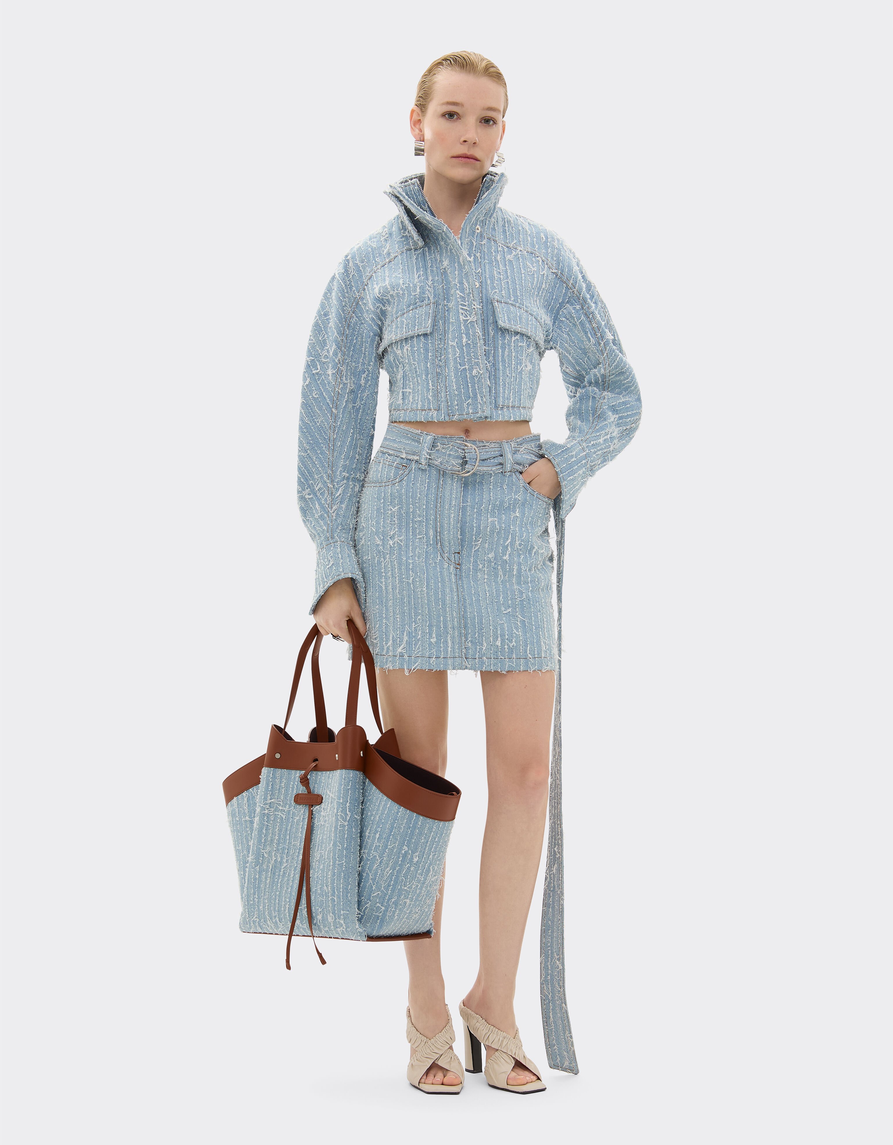 Ferrari Large tote bag in denim and leather Denim Blue 22273f