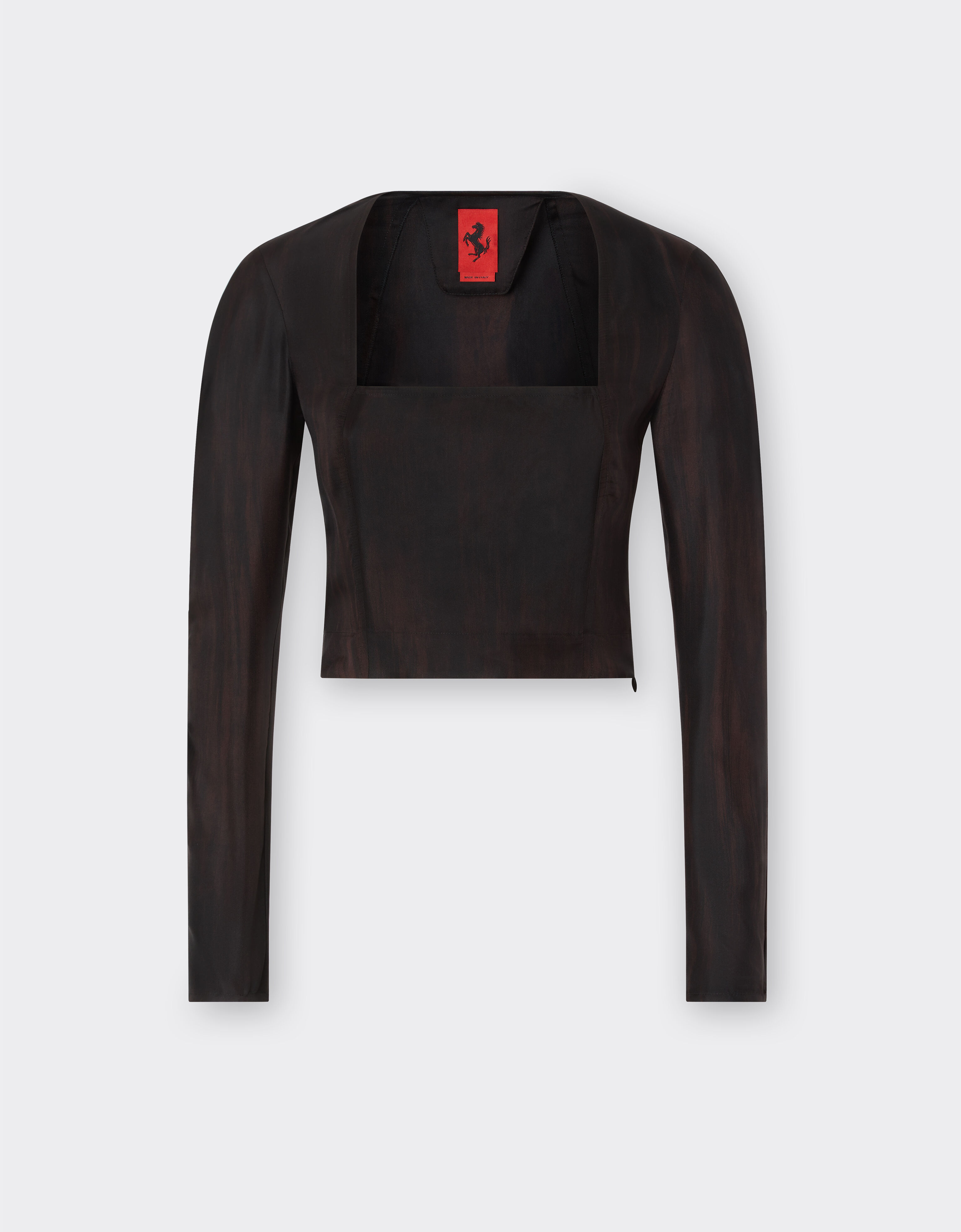 Ferrari Long-sleeved silk top with brushed print Dark Brown 21010f