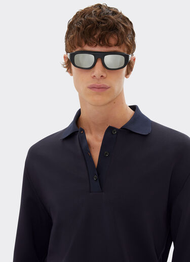 Ferrari Long-sleeved polo shirt in Milano-rib jersey Navy 21802f