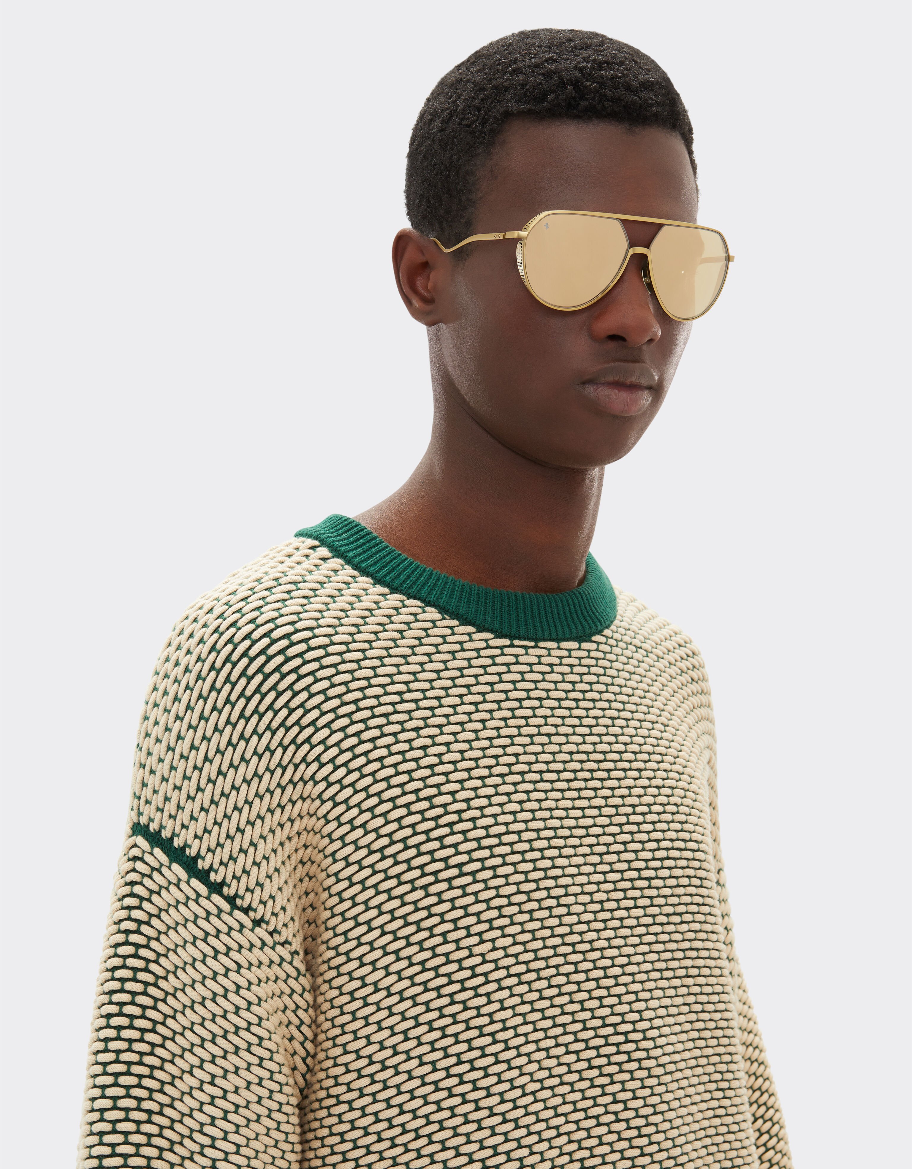 Ferrari Ferrari sunglasses in matt gold-tone titanium with gold mirror yellow lenses Satin Gold LA02Of