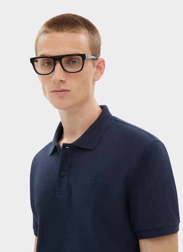 Ferrari Organic cotton piqué polo shirt with Prancing Horse Navy Blue CJMPO0014JCO0053f