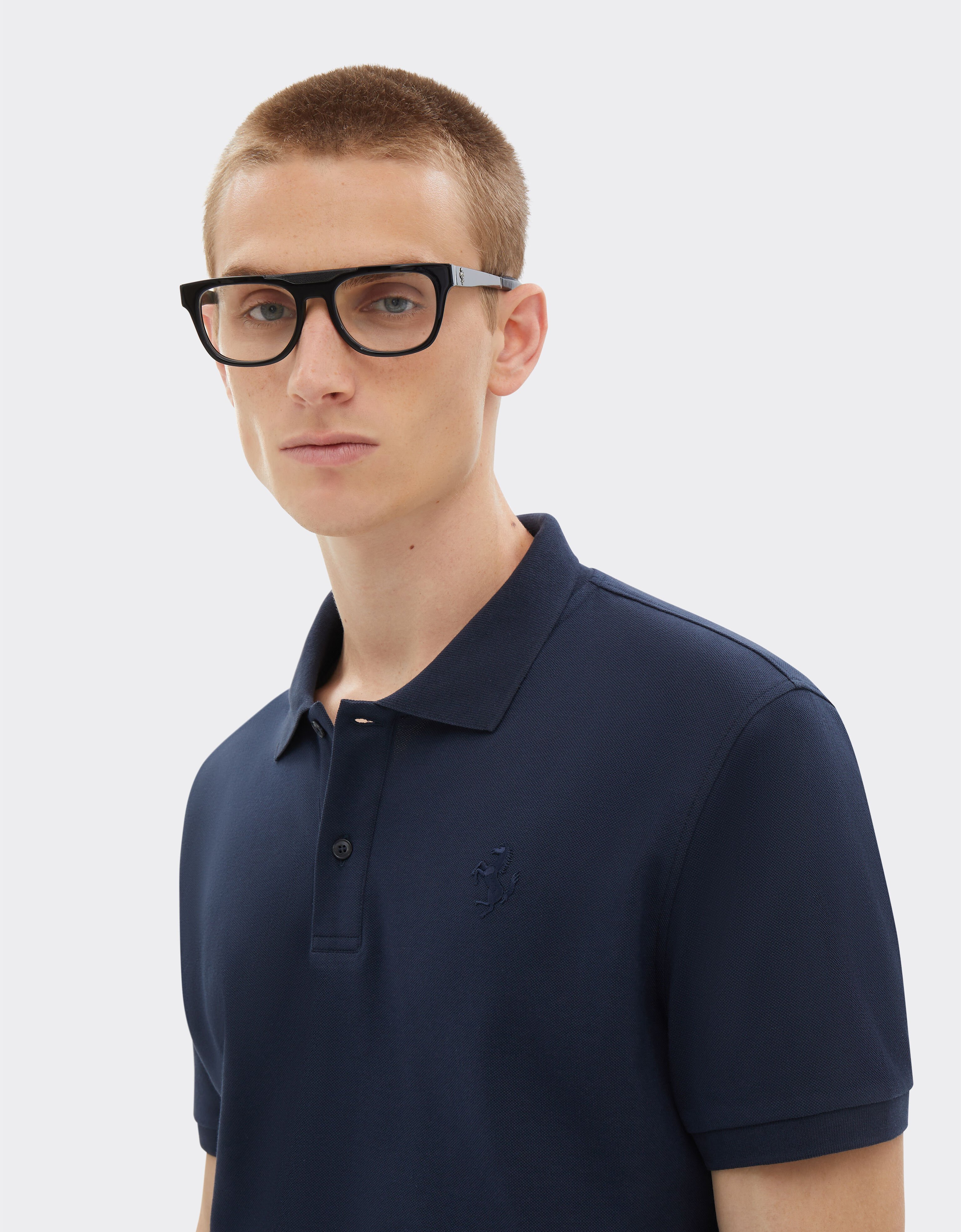 Ferrari Organic cotton piqué polo shirt with Prancing Horse Navy Blue CJMPO0014JCO0053f