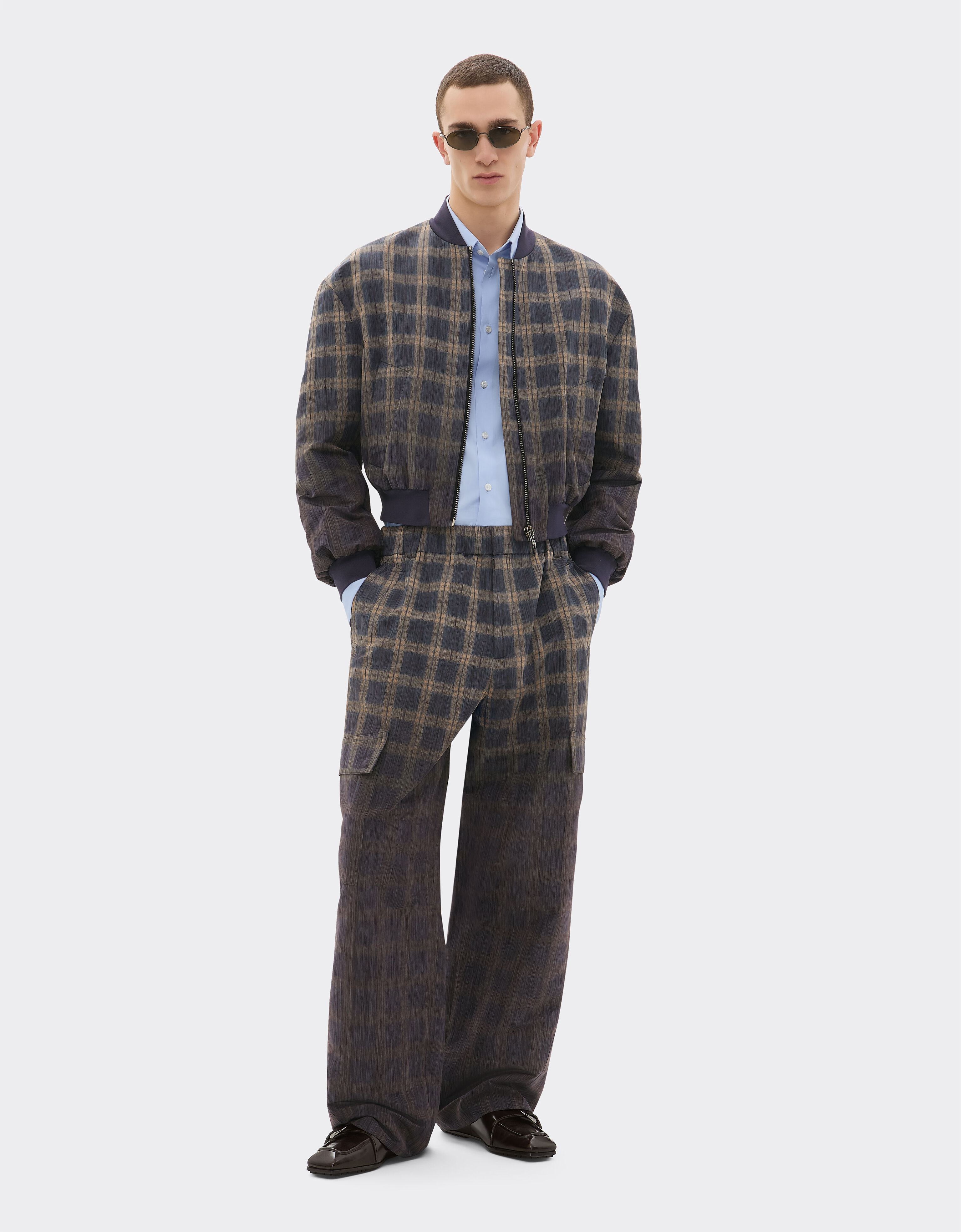 Ferrari Trousers in chiné check printed nylon Mahogany 22633f