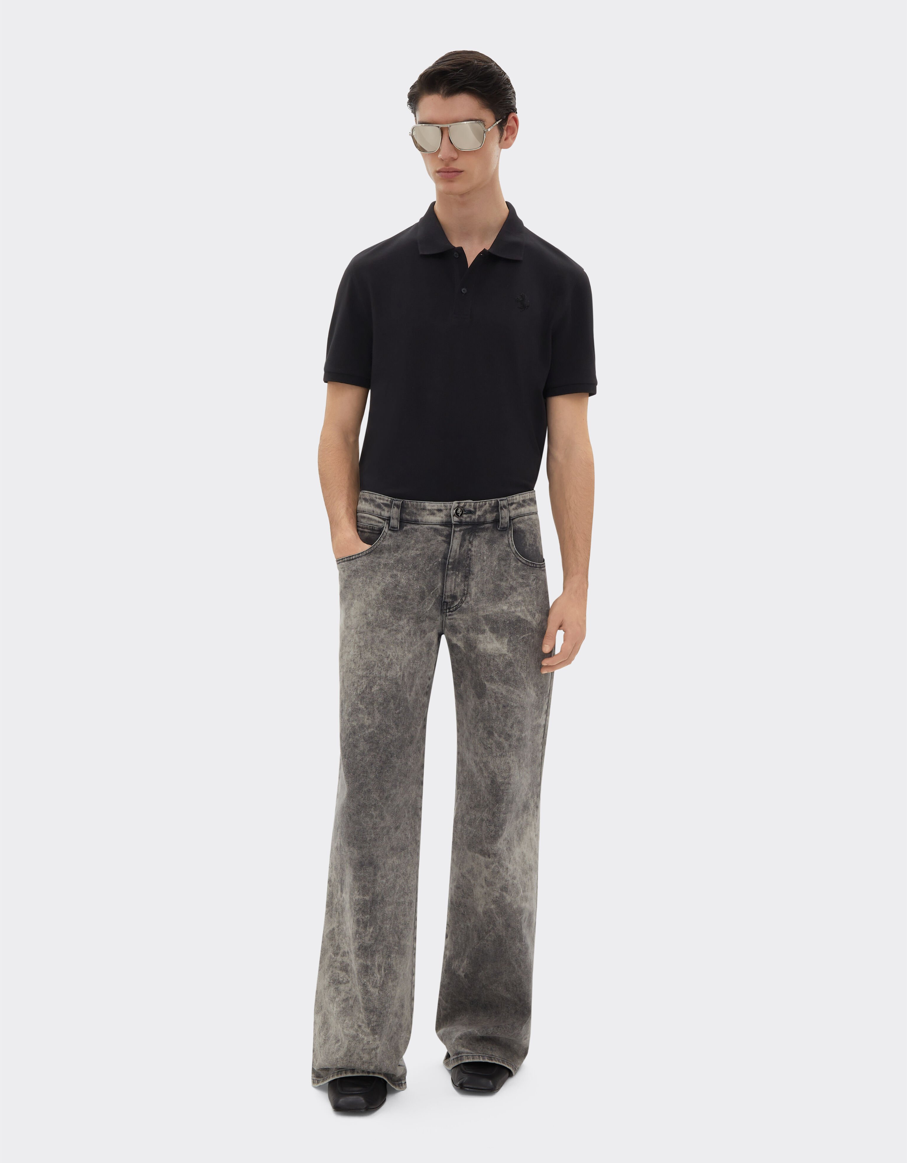 Ferrari Organic cotton piqué polo shirt with Prancing Horse Black 47822f