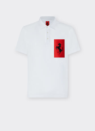 Cotton polo shirt with Prancing Horse pocket in Optical White | Ferrari®