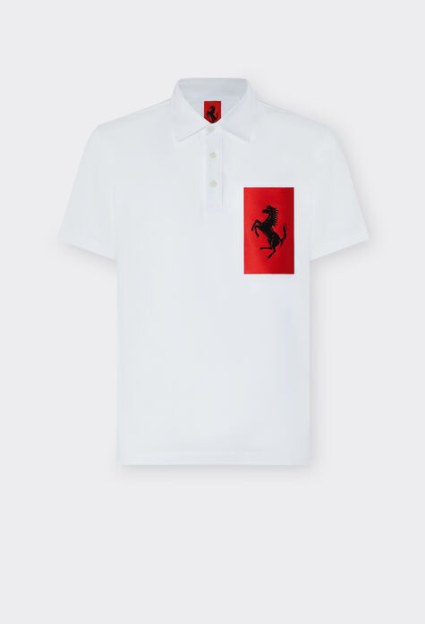 Ferrari Cotton polo shirt with Prancing Horse pocket Optical White 48490f