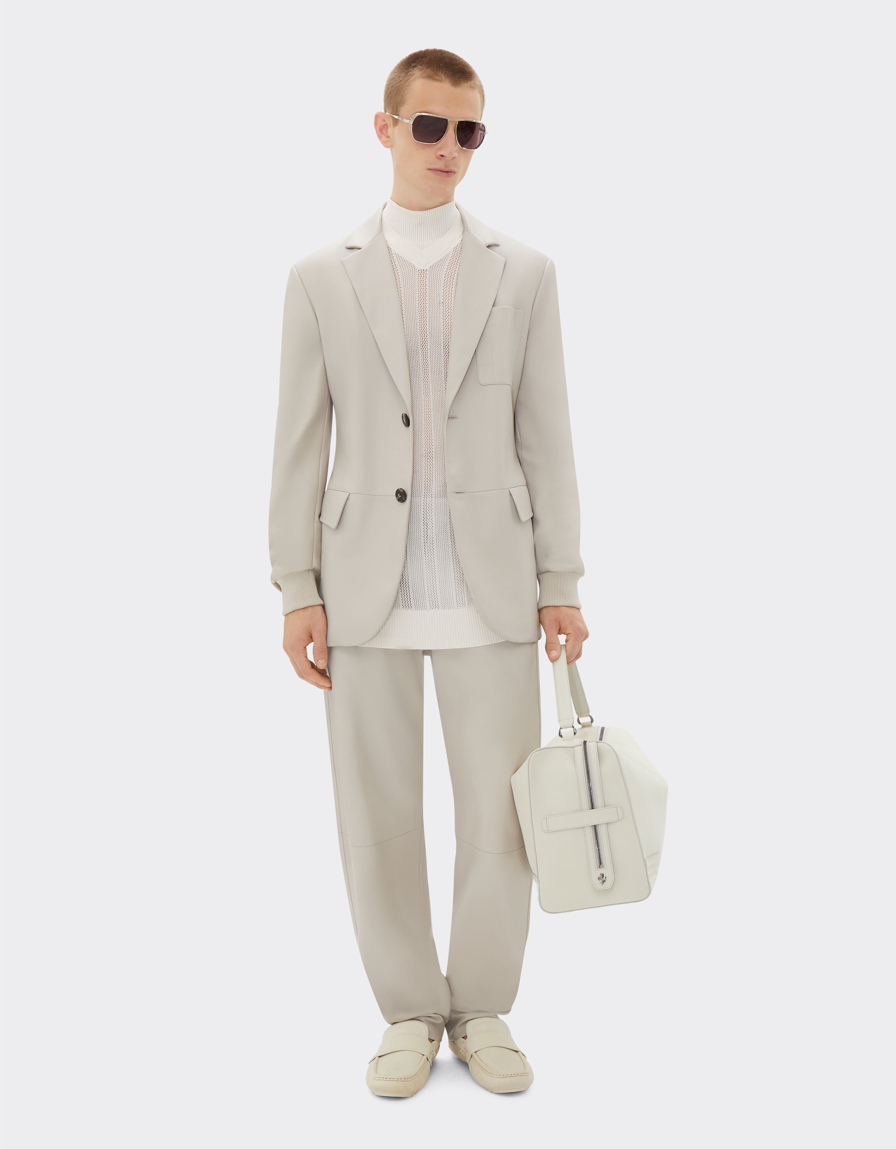 Ferrari Blazer en cuir nappa avec poignets tricotés Écru 21775f