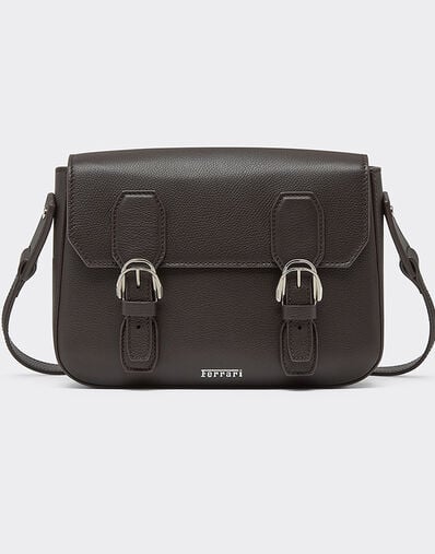Ferrari Messenger bag in grenade leather Marrone Scuro 50583f