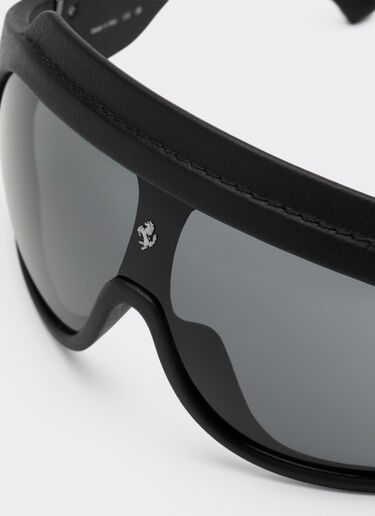 Ferrari Black Ferrari Limited Edition shield sunglasses in injected material and leather with dark grey lens Black F1581f