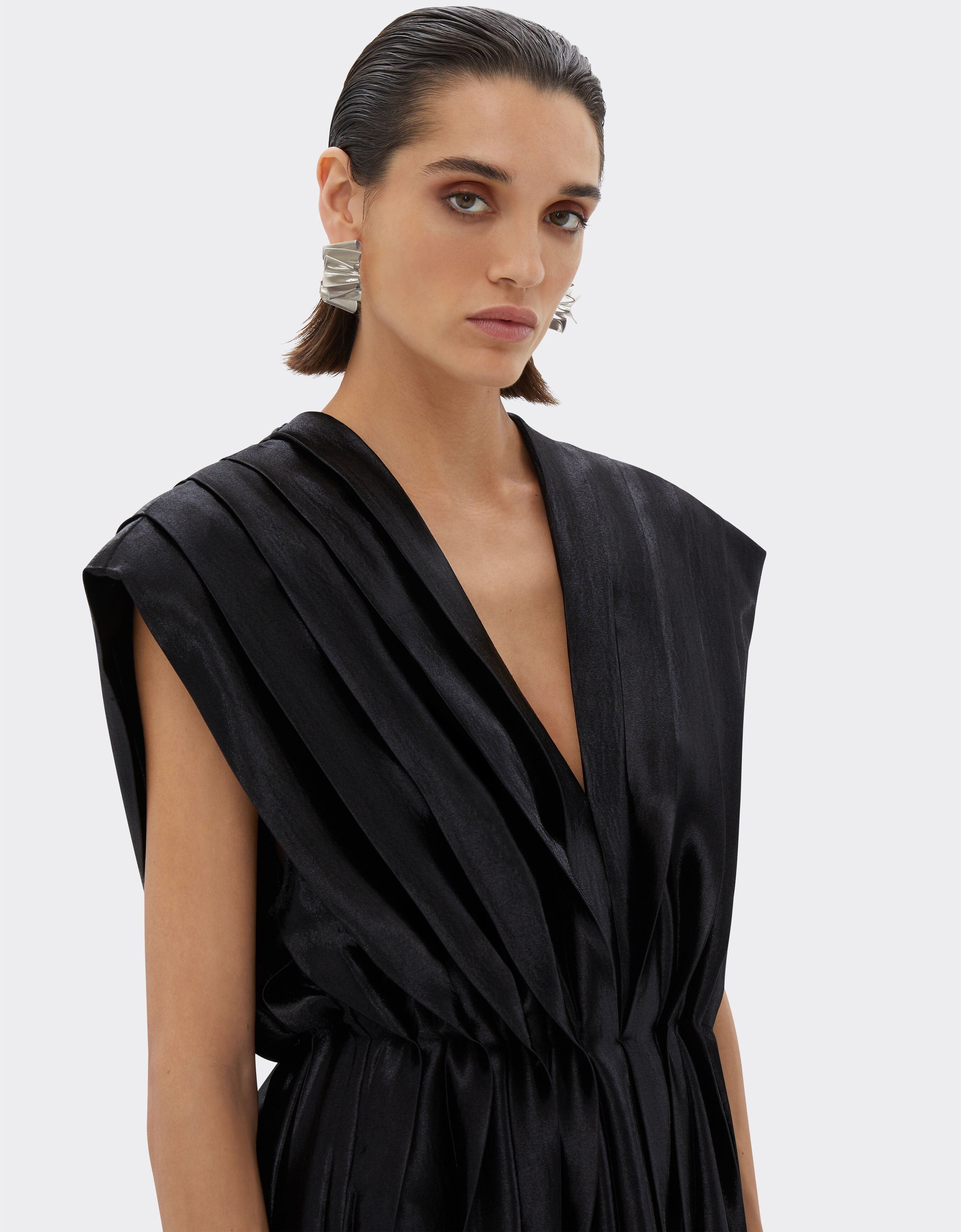 Ferrari Pleated midi dress in liquid satin Black 21630f