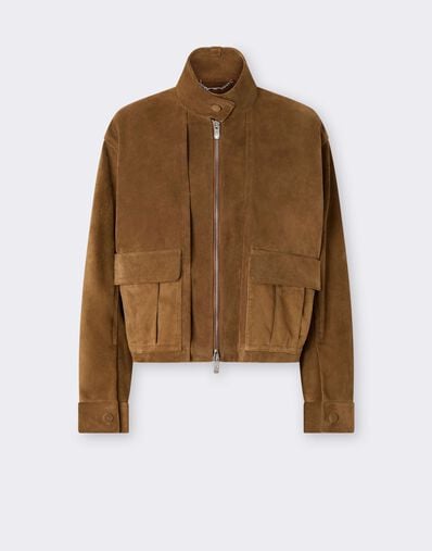 Suede Blouson with Oversized Shoulders Ferrari Suede Blouson with Oversized Shoulders Caffè CLWOU0011LCK0003f