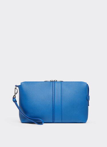 Ferrari Pochette zippée en cuir grainé Bleu Klein 22124f
