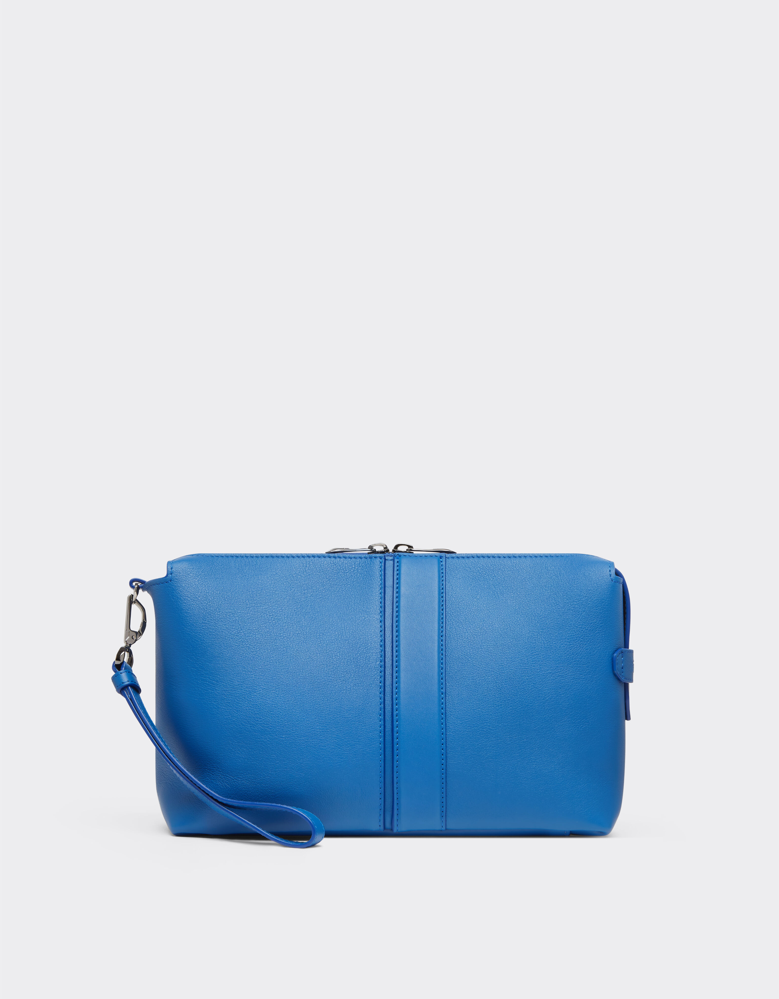 Ferrari Pochette zippée en cuir grainé Bleu Klein 22124f