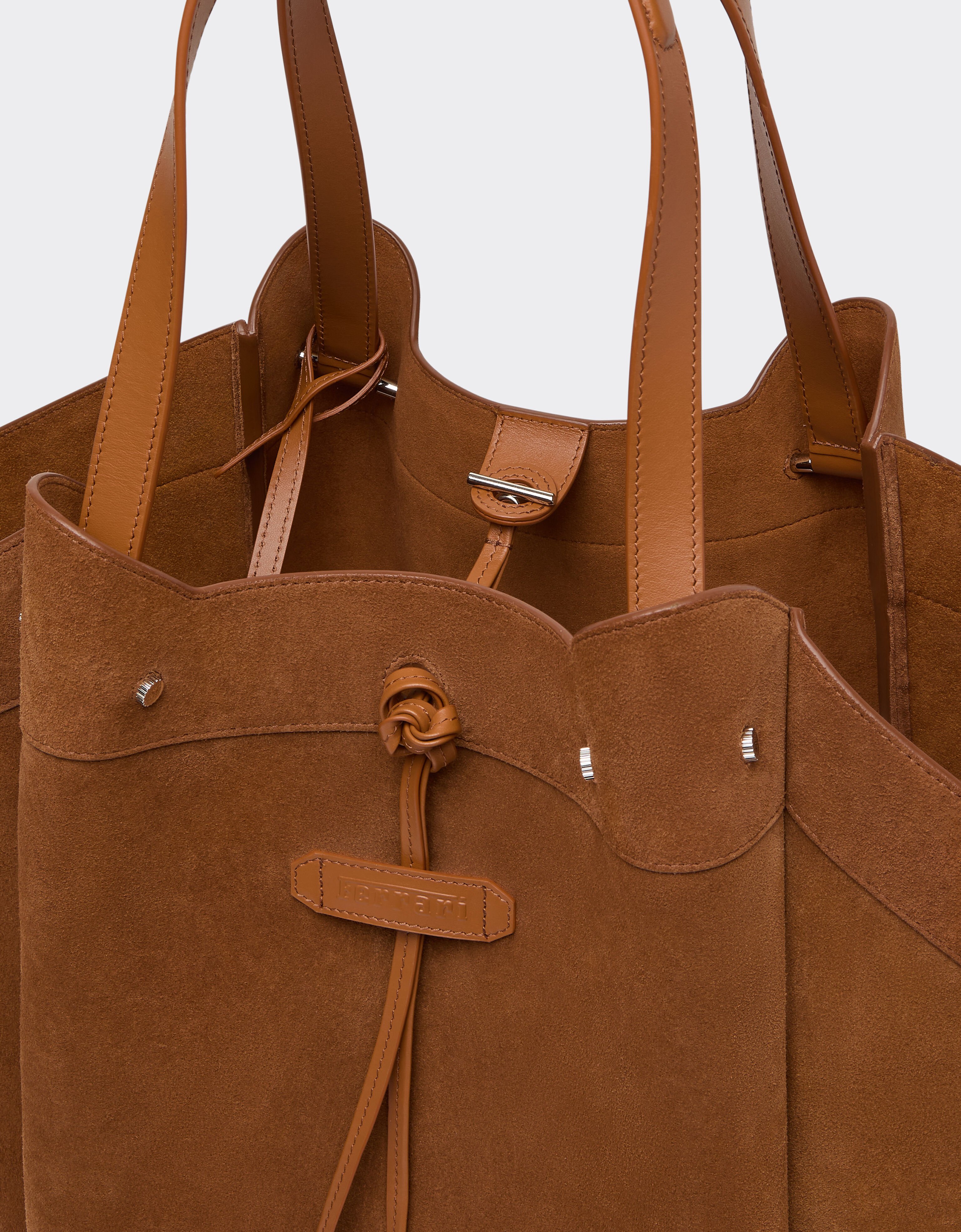 Ferrari Sac cabas en daim et cuir lisse Jute 50593f