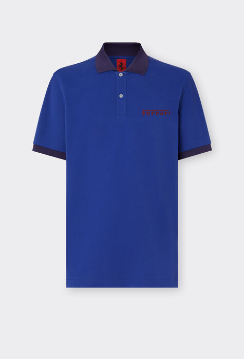 Ferrari Short-sleeved cotton polo shirt with Ferrari logo Antique Blue 48300f