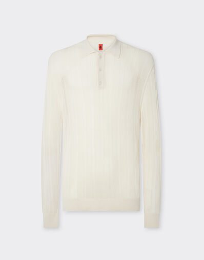 Ferrari Long-sleeved polo shirt in perforated Q-CYCLE® fabric Ecru 21833f