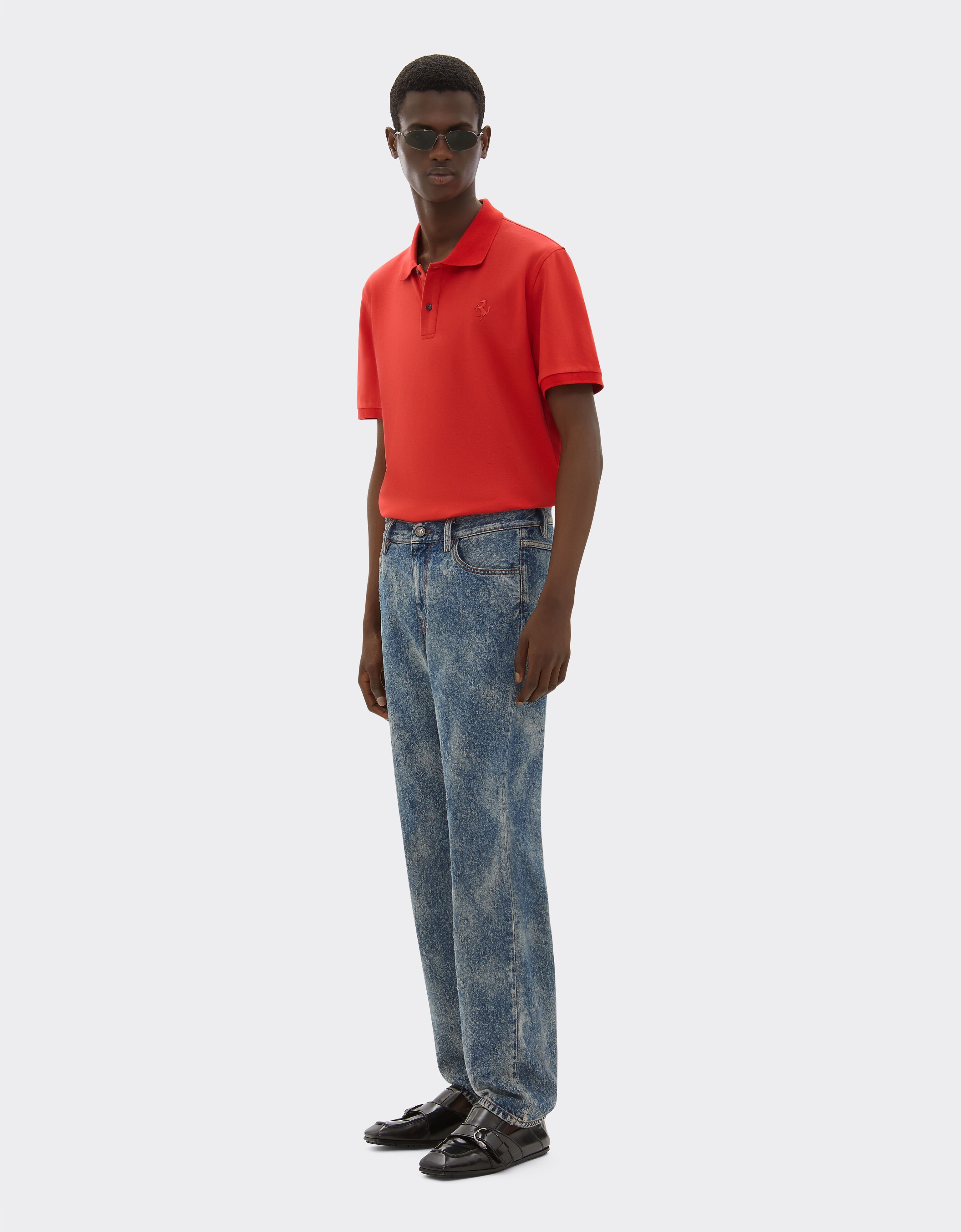 Ferrari Organic cotton piqué polo shirt with Prancing Horse Rosso Dino 47822f