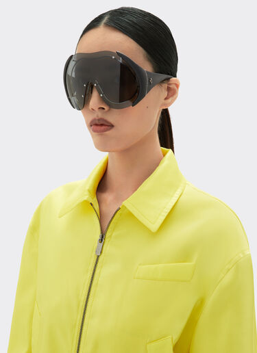 Ferrari Sunglasses in metal and black leather with dark grey shield Ingrid LA01Mf