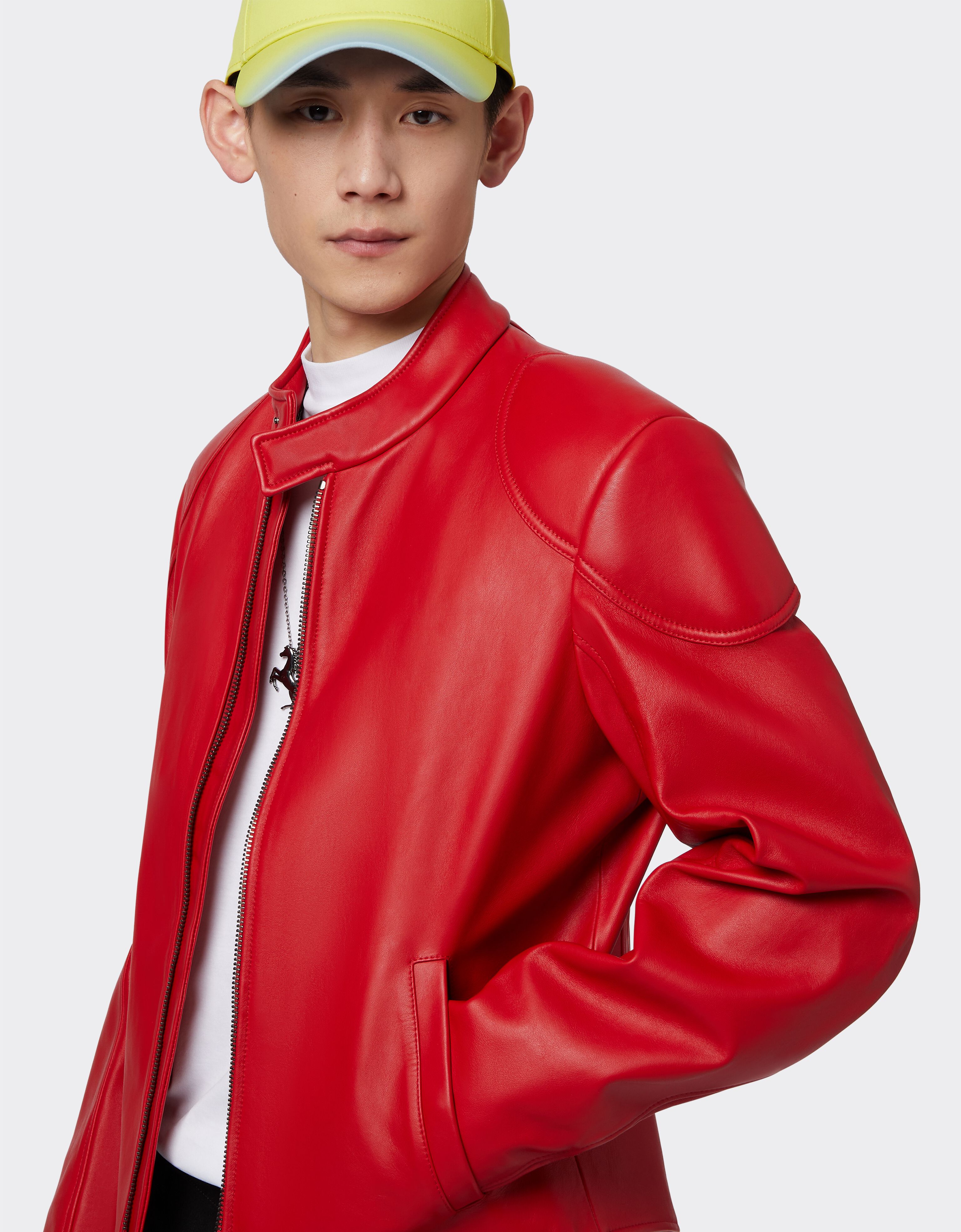 Leather jacket with padded shoulders in Racing red for Men Ferrari