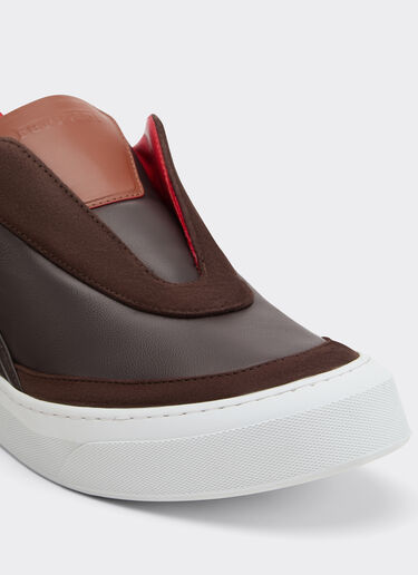 Ferrari Chaussure à enfiler en cuir nappa et daim Espresso 22828f