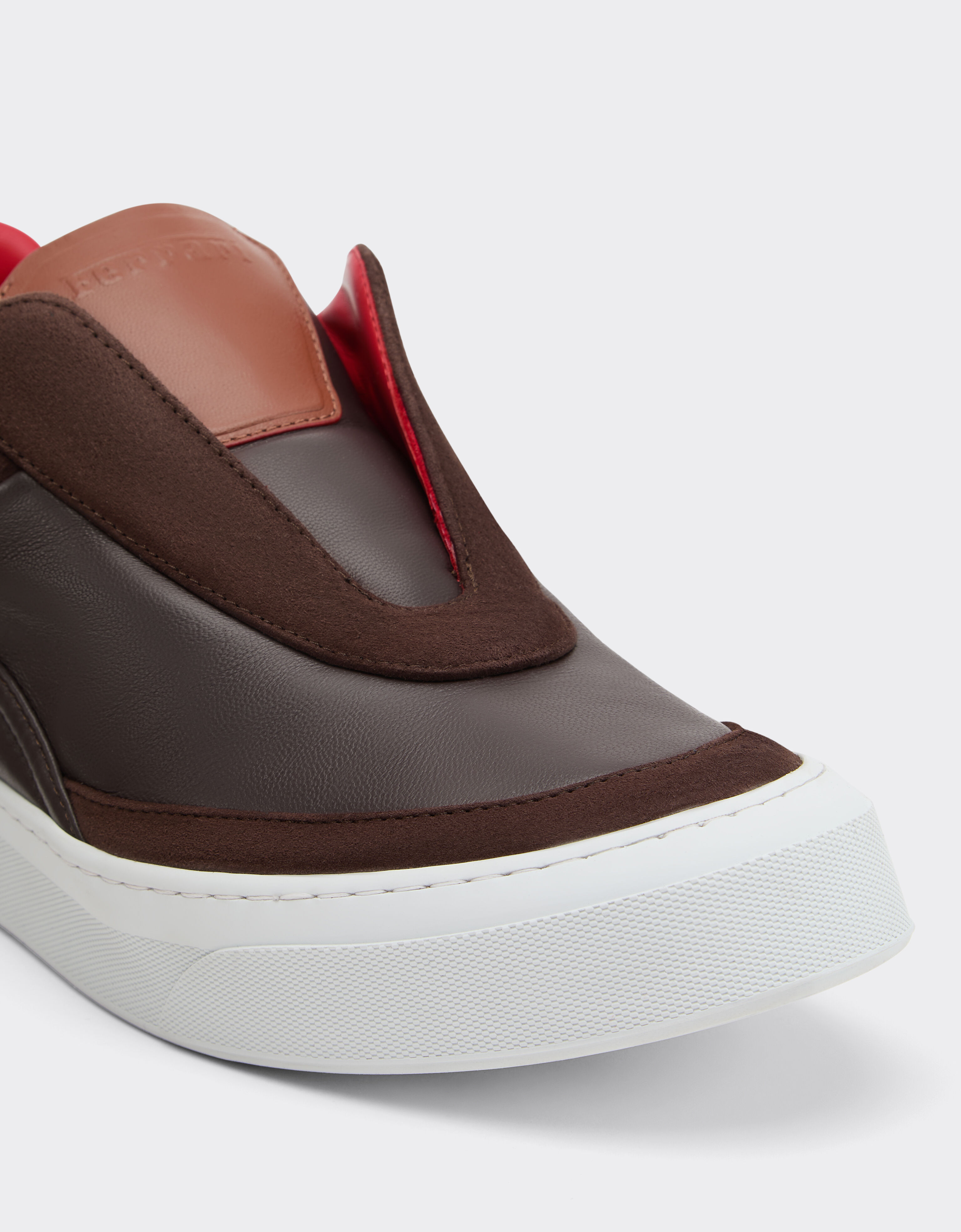 Ferrari Chaussure à enfiler en cuir nappa et daim Espresso 22828f
