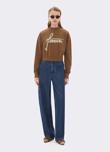Sudadera de cuello redondo de algodón con bordado Ferrari Sudadera de cuello redondo de algodón con bordado Caffè CJWSW0021JCO0046f