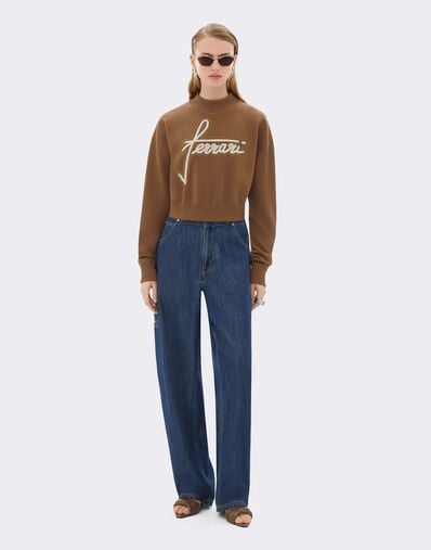 Cotton Crew-neck Sweatshirt with Embroidery Ferrari Cotton Crew-neck Sweatshirt with Embroidery Caffè CJWSW0021JCO0046f