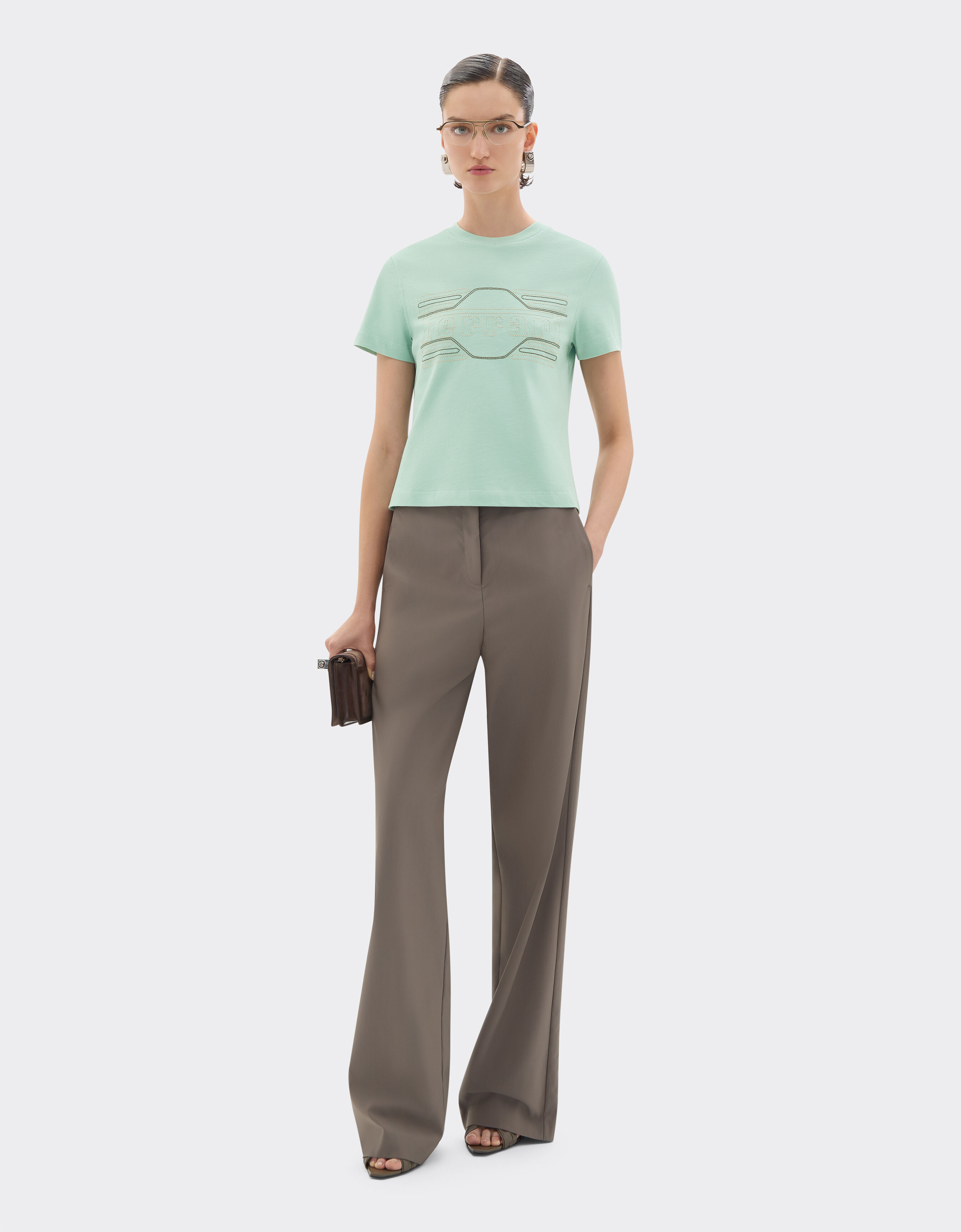 Ferrari T-shirt en coton avec broderie Granite Green 50842f