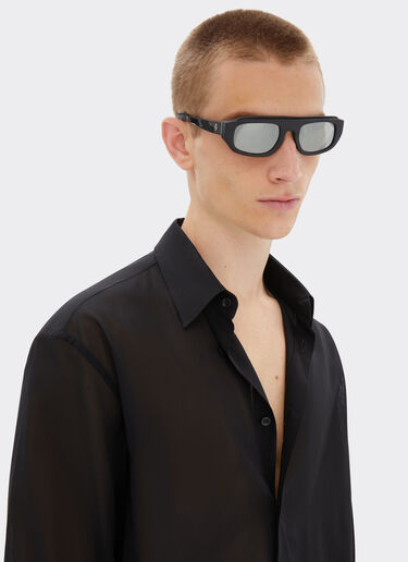 Ferrari Lunettes de soleil Ferrari en acétate et cuir noir avec verres miroir argentés Noir F1543f