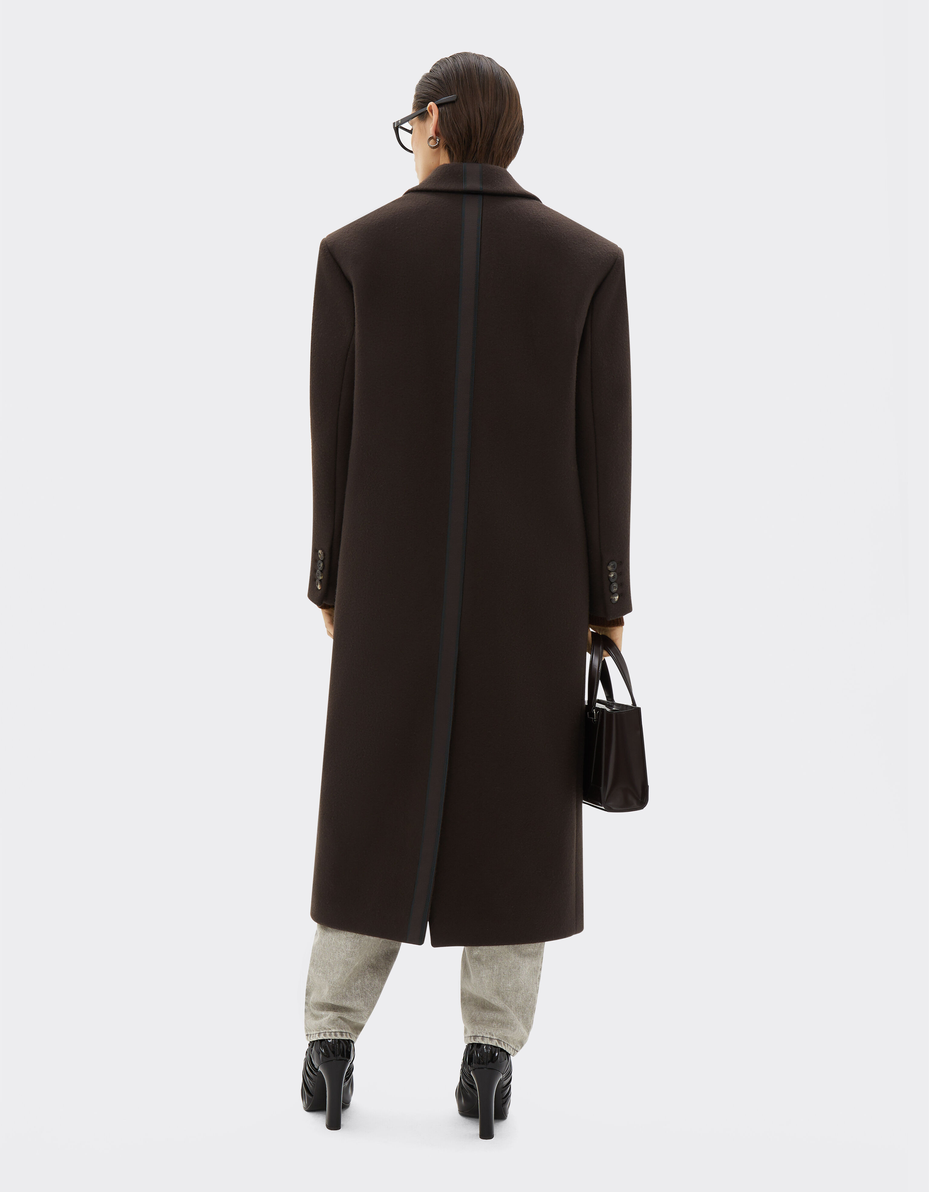 Manteau en laine double a simple boutonnage en Dark Brown pour femme Ferrari