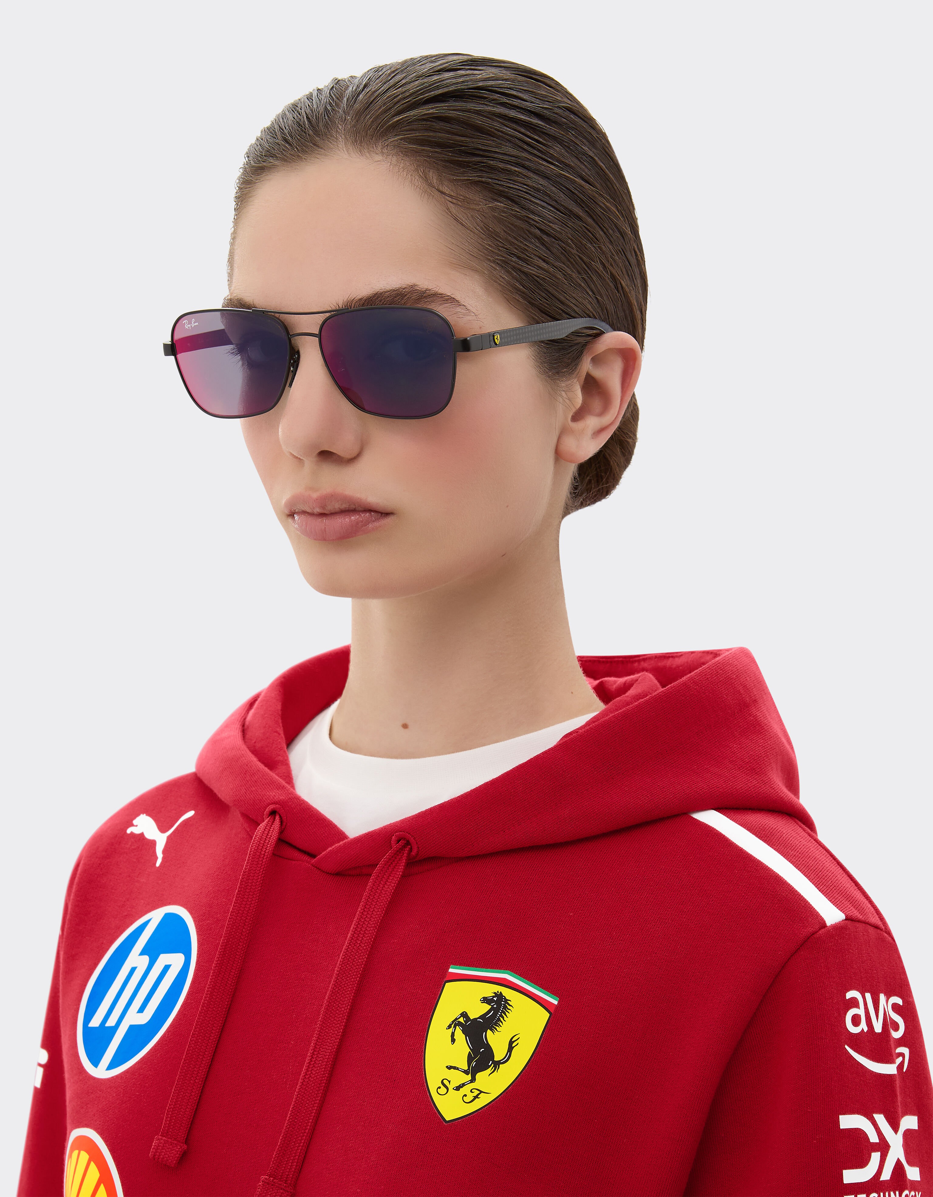 Ferrari Ray-Ban for Scuderia Ferrari RB8336M in matt black metal and dark carbon fibre with blue/red mirror dark grey lenses Black Matt LA02Bf