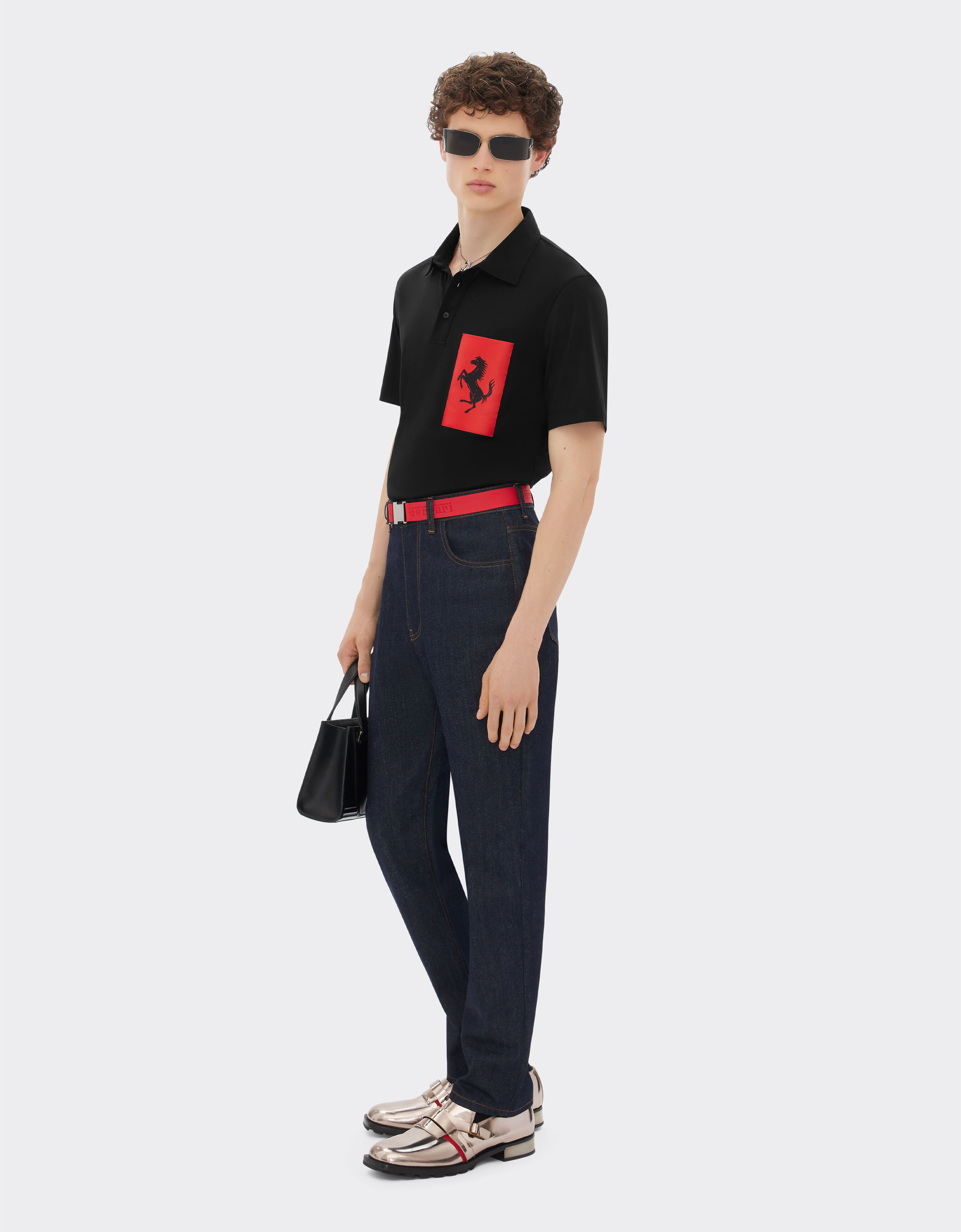 Ferrari Cotton polo shirt with Prancing Horse pocket Black 47821f