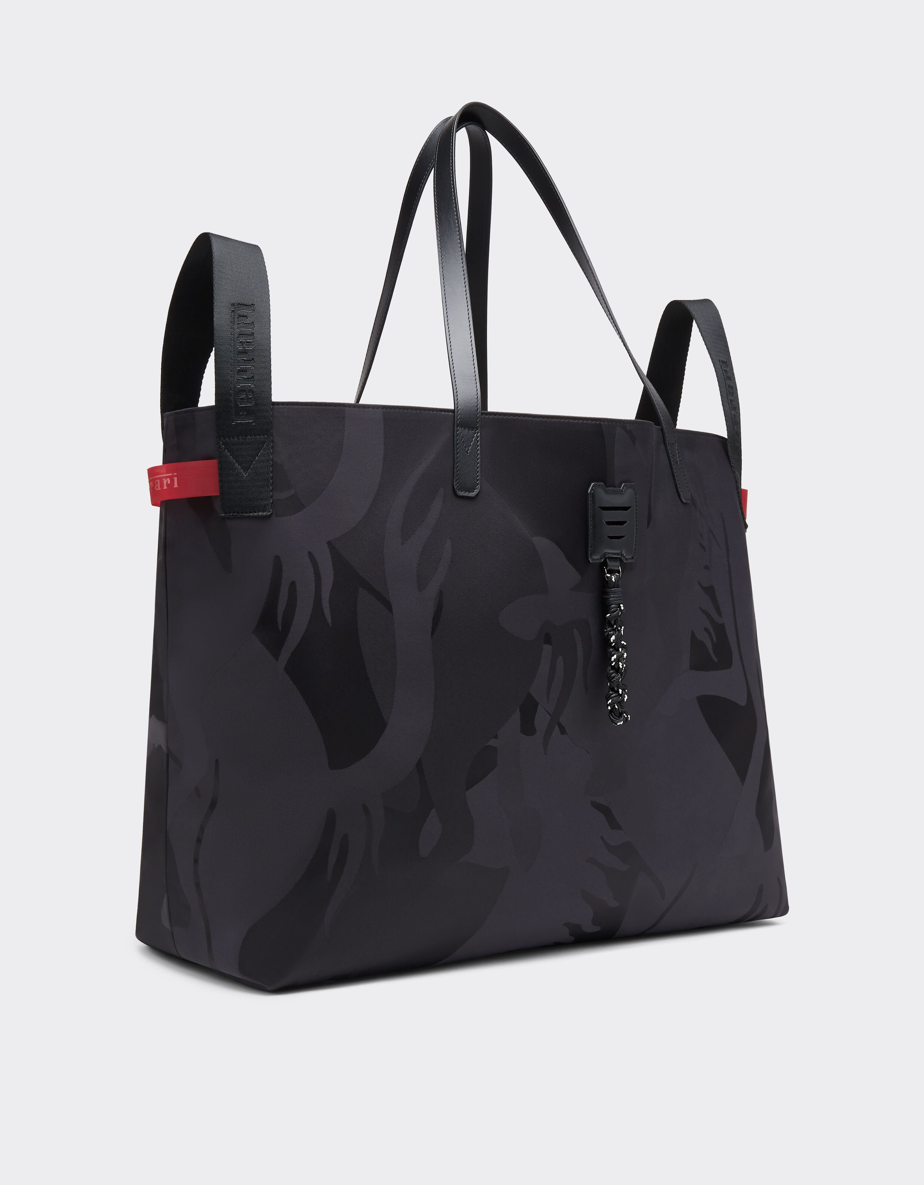 Ferrari Shopper bag in camouflage Prancing Horse nylon fabric Black 20587f
