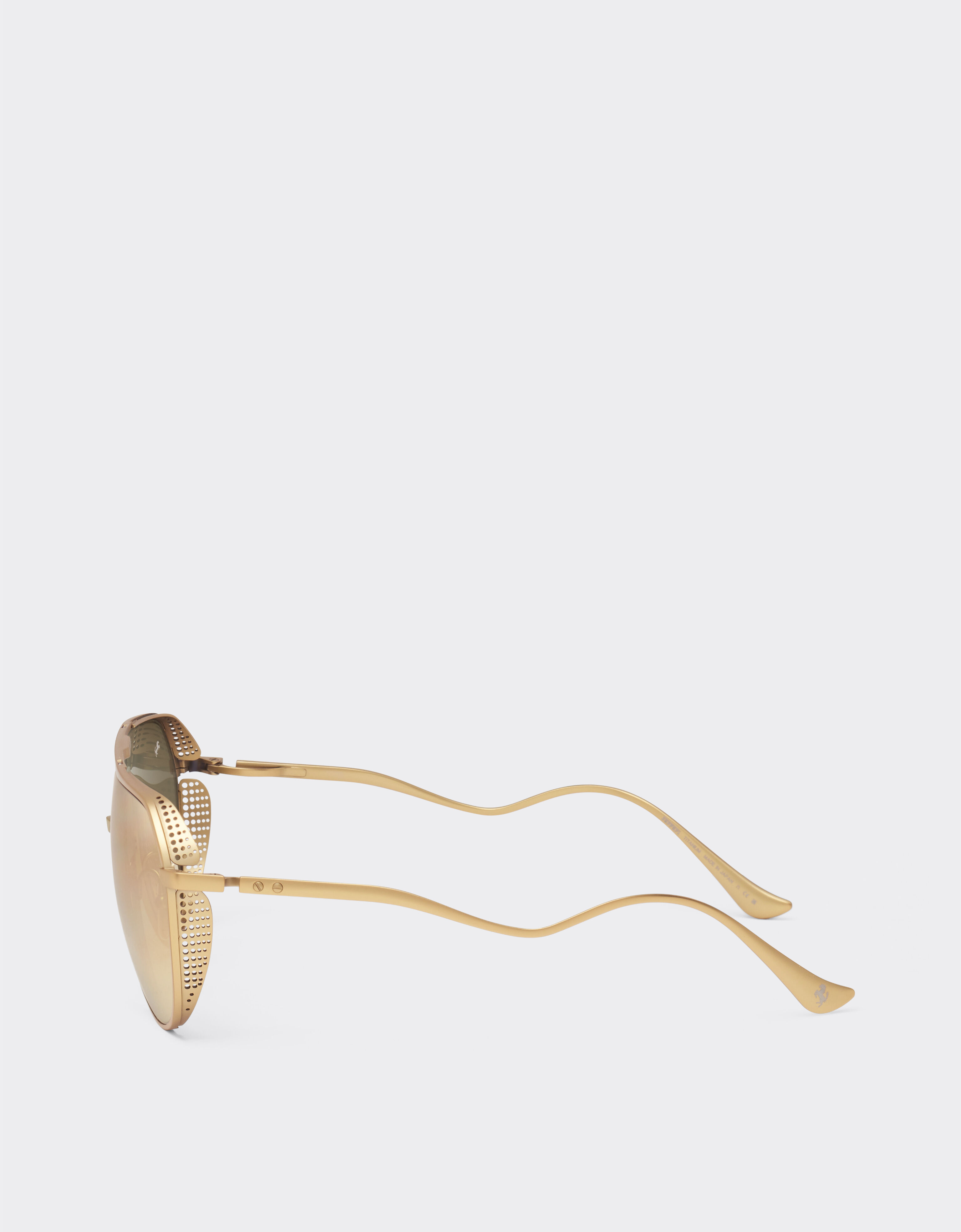 Ferrari Ferrari sunglasses in matt gold-tone titanium with gold mirror yellow lenses Satin Gold LA02Of