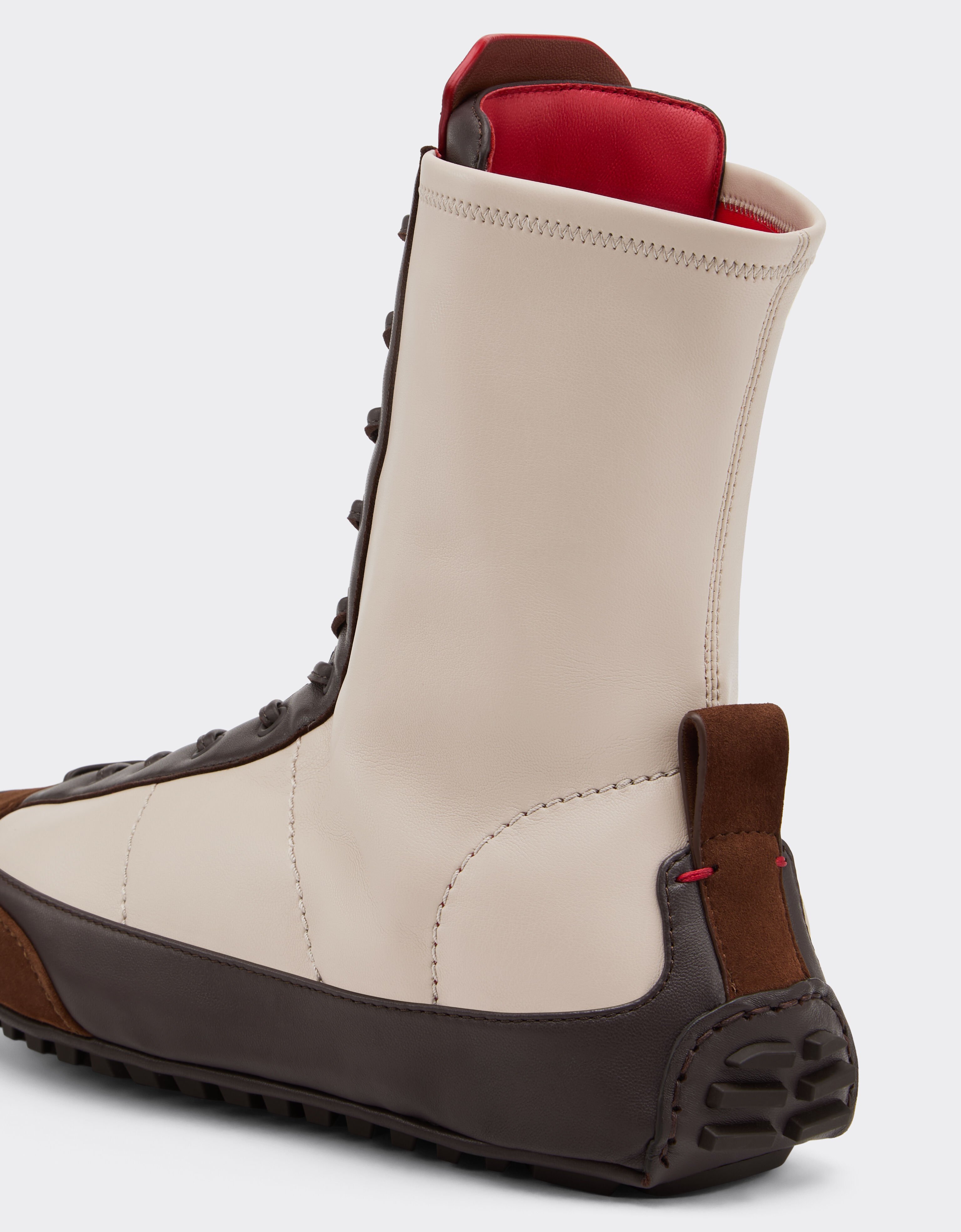 Ferrari Nappa leather, suede and stretch fabric high-top driver sneaker Beige 22735f