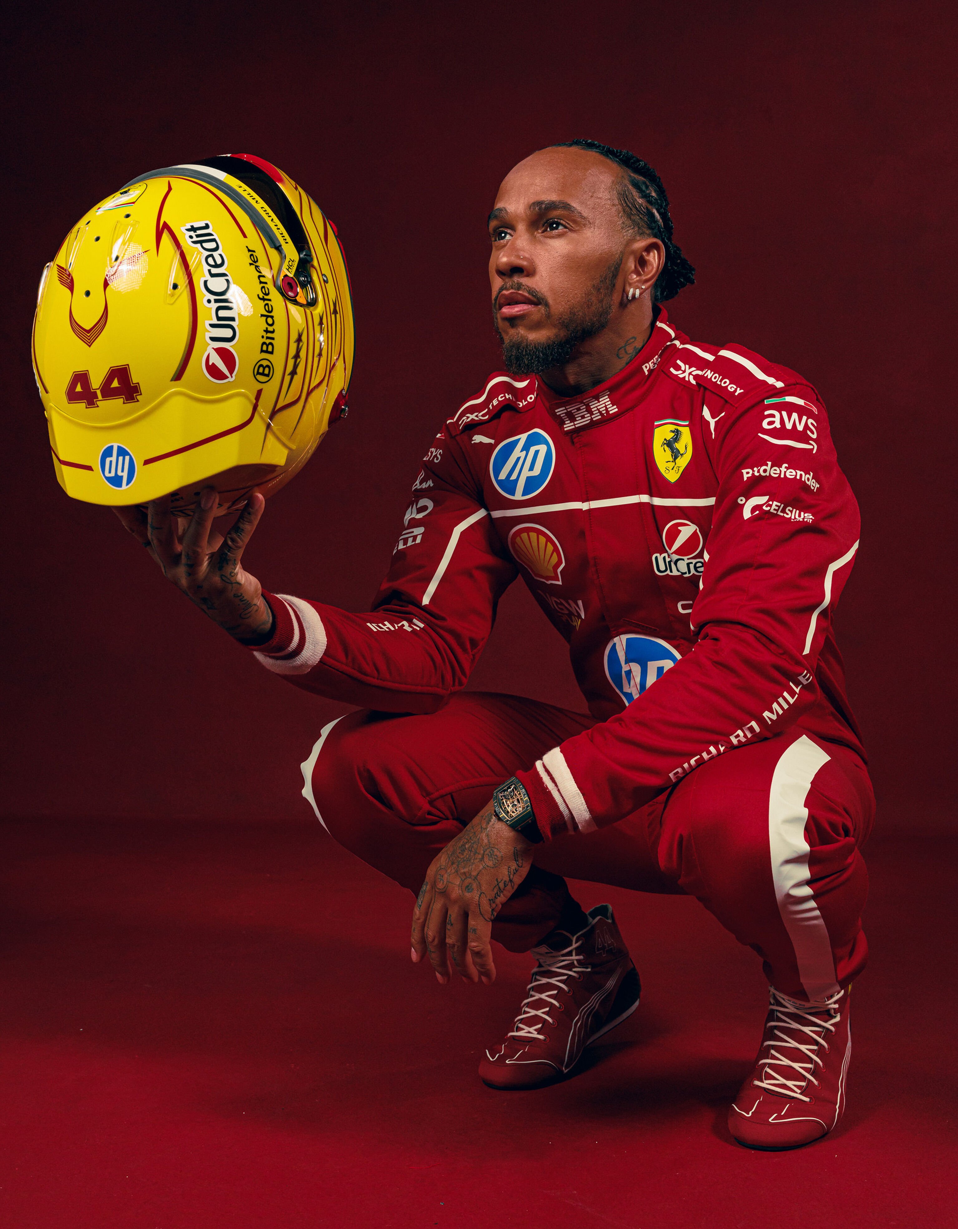 Ferrari Lewis Hamilton Puma racing suit for Scuderia Ferrari Red LA08Nf
