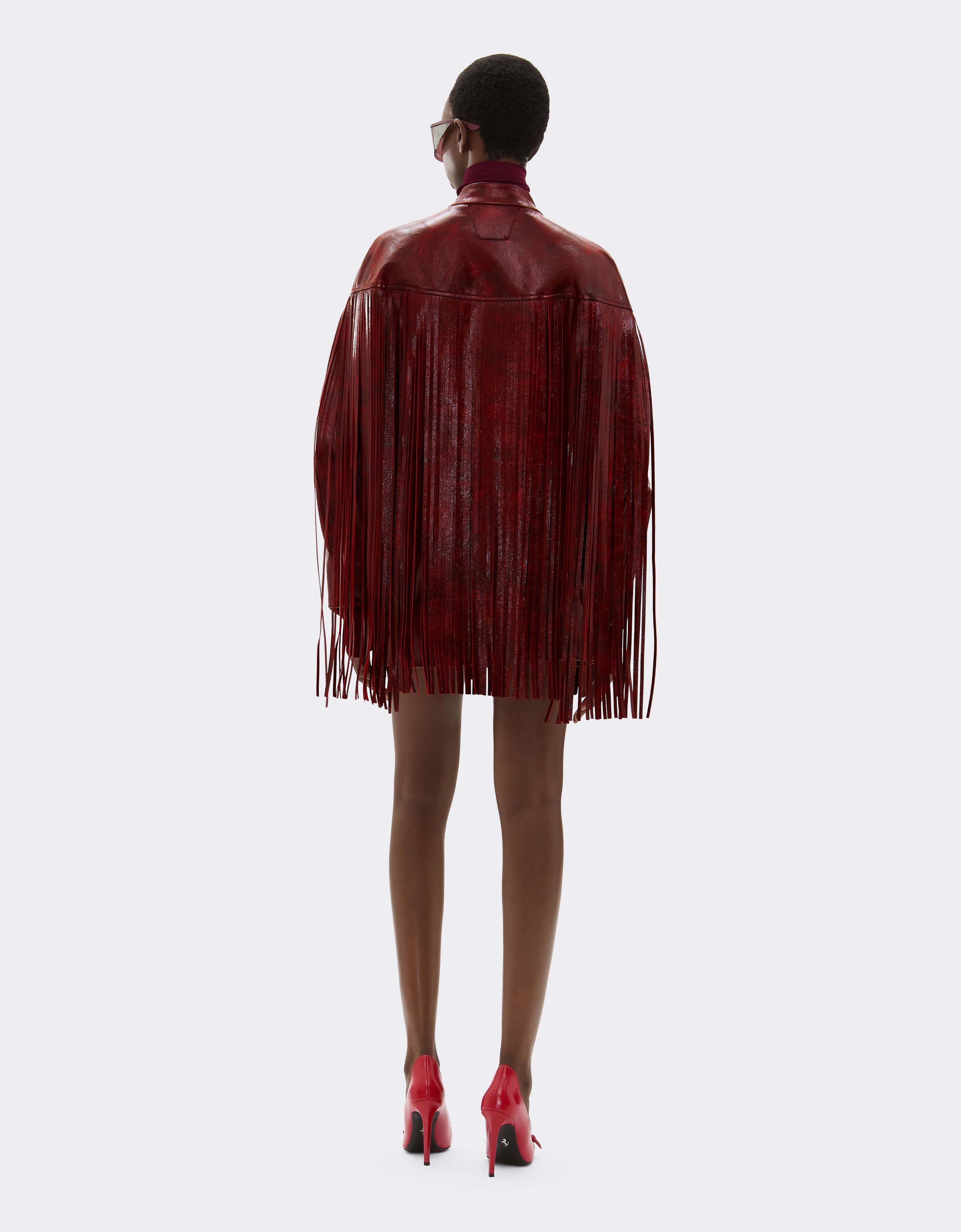 Ferrari Long leather jacket with fringes Cherry 49701f