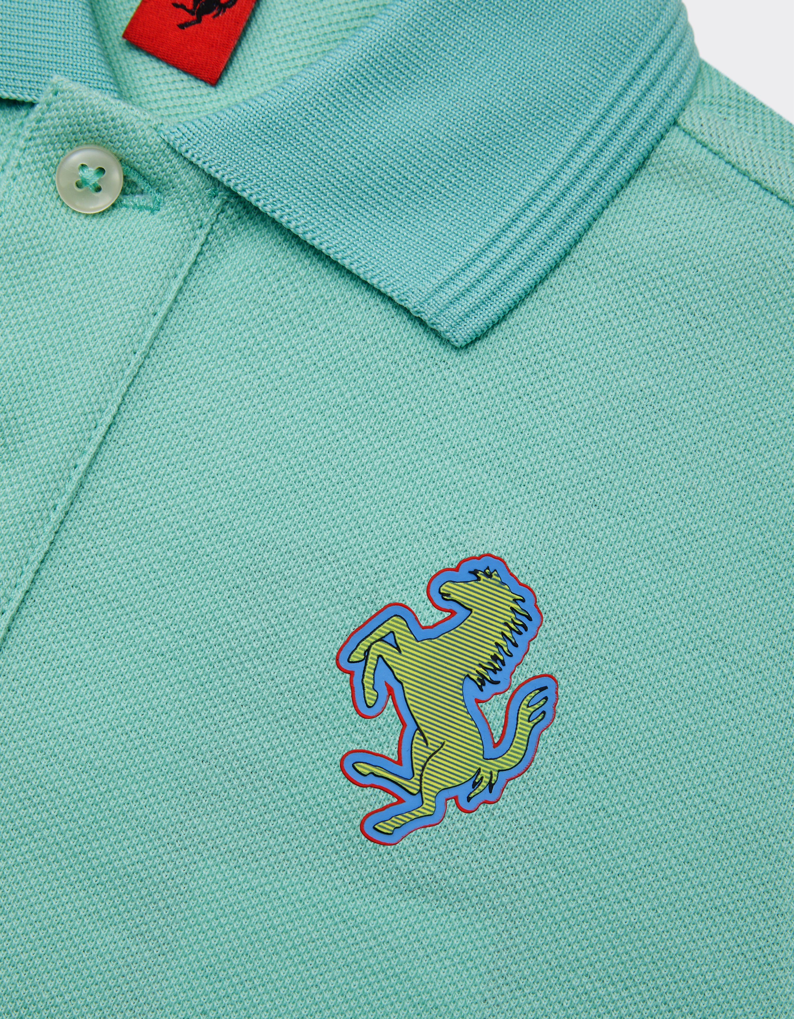 Ferrari Cotton piqué polo shirt with Prancing Horse patch Aquamarine 48531fK