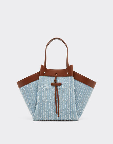 Ferrari Bolso grande de tela vaquera y piel Azul Denim 22273f