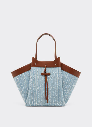 Ferrari Large tote bag in denim and leather Denim Blue 22273f