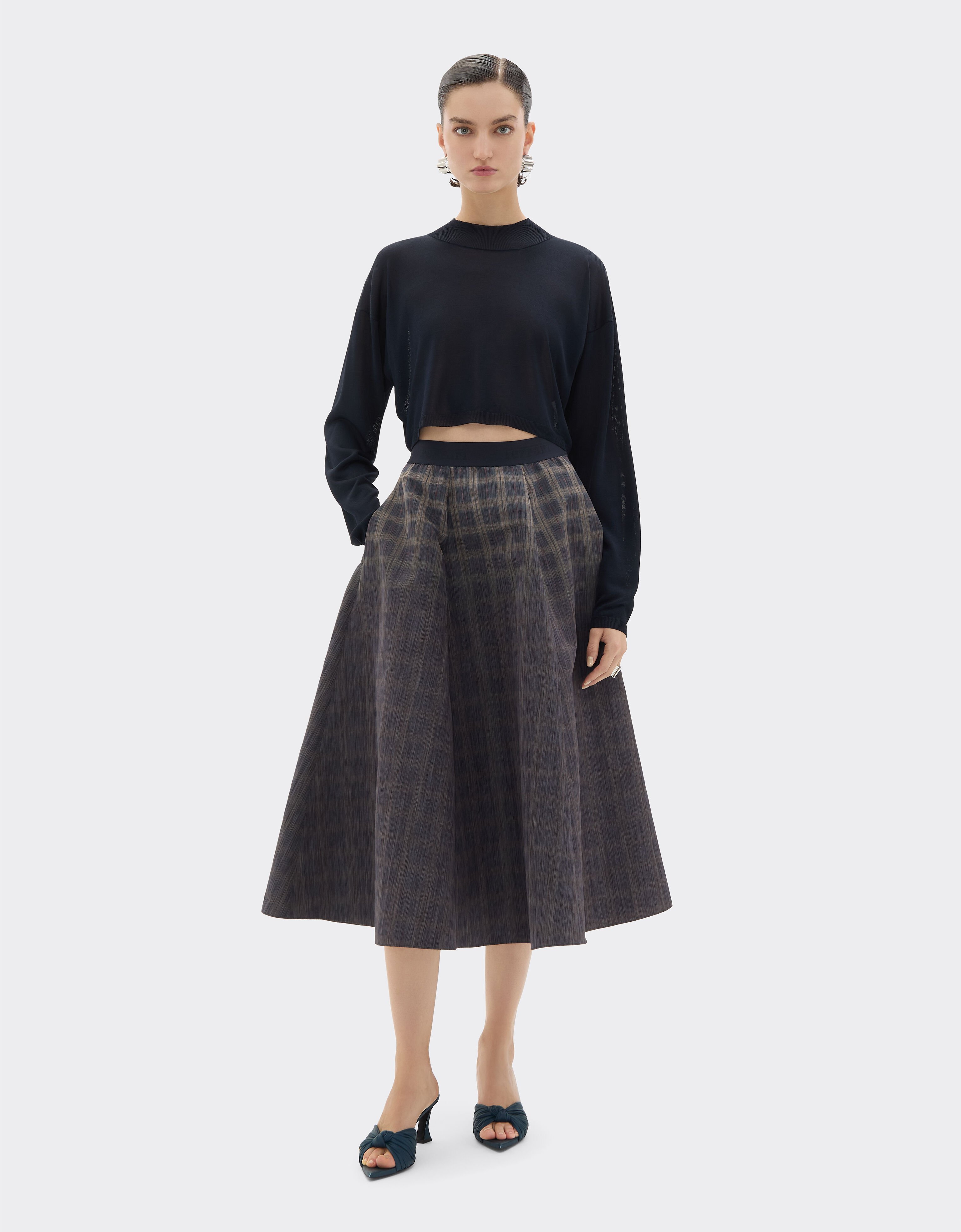 Ferrari Long skirt in chiné check printed nylon Mahogany 22651f