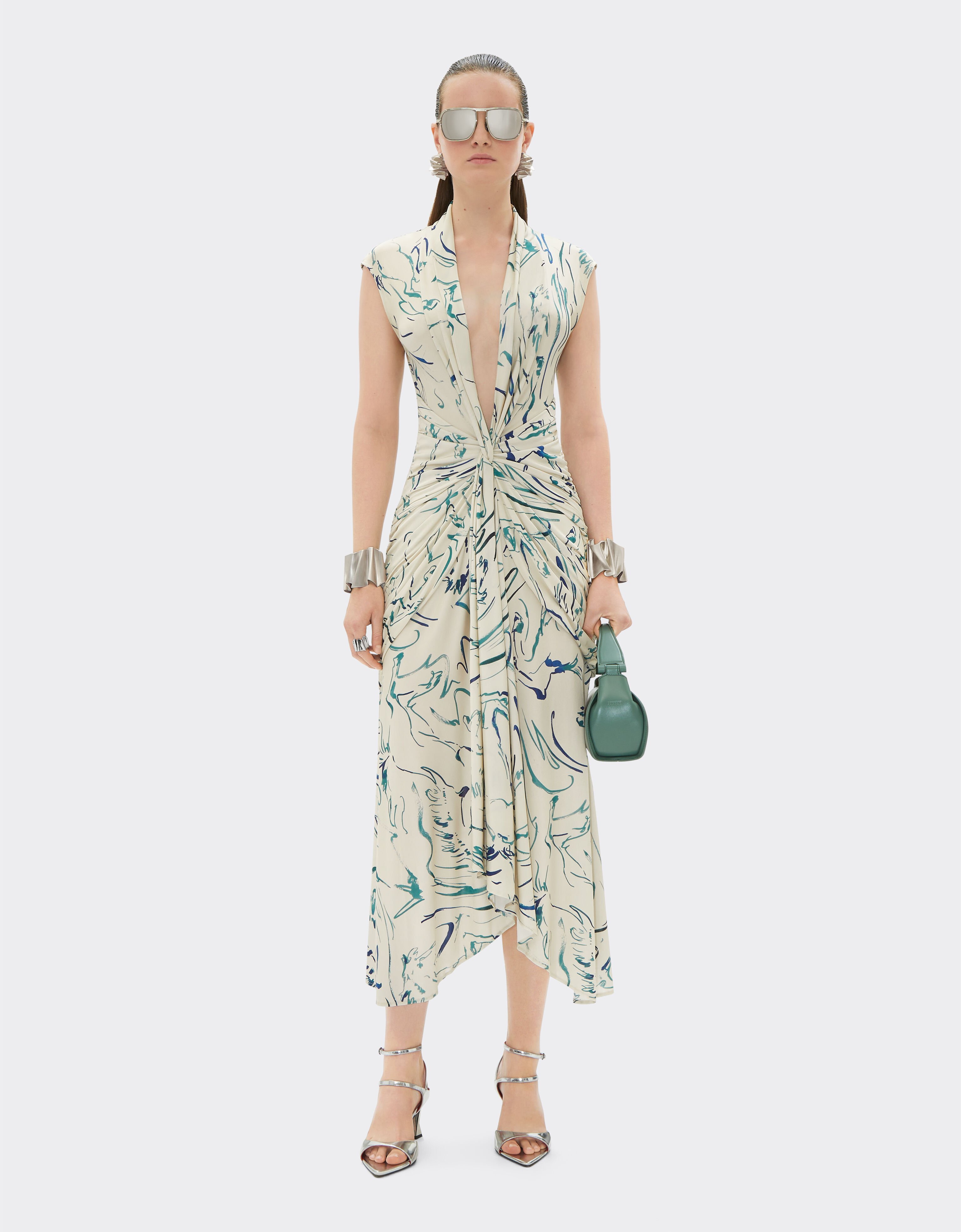 Ferrari Dress in viscose fabric with Cavallino print Ecru 22043f