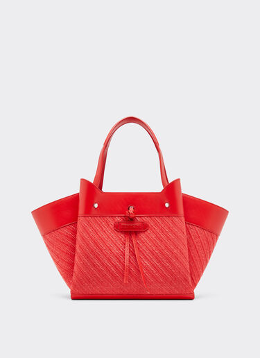 Ferrari Small tote bag in raffia and leather Rosso Dino 49111f