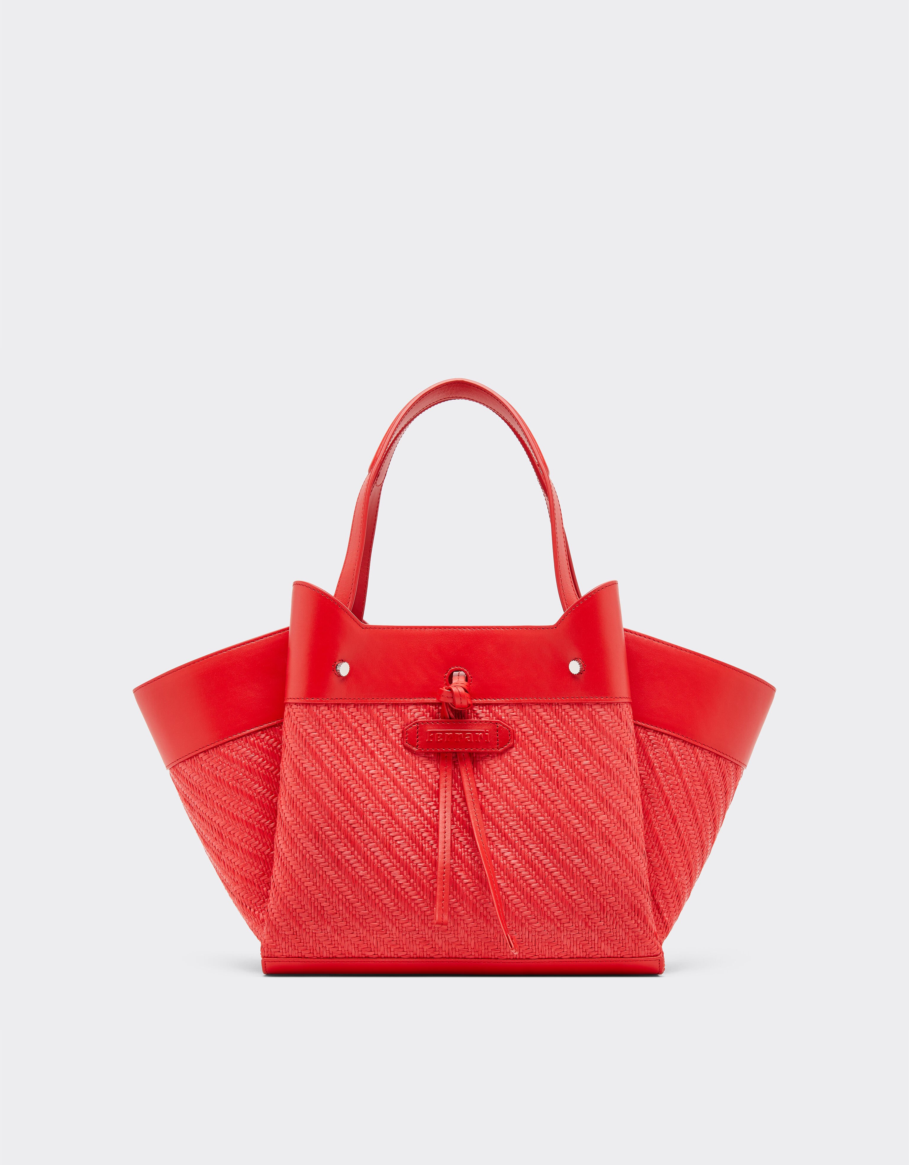 Ferrari Small tote bag in raffia and leather Rosso Dino 49111f