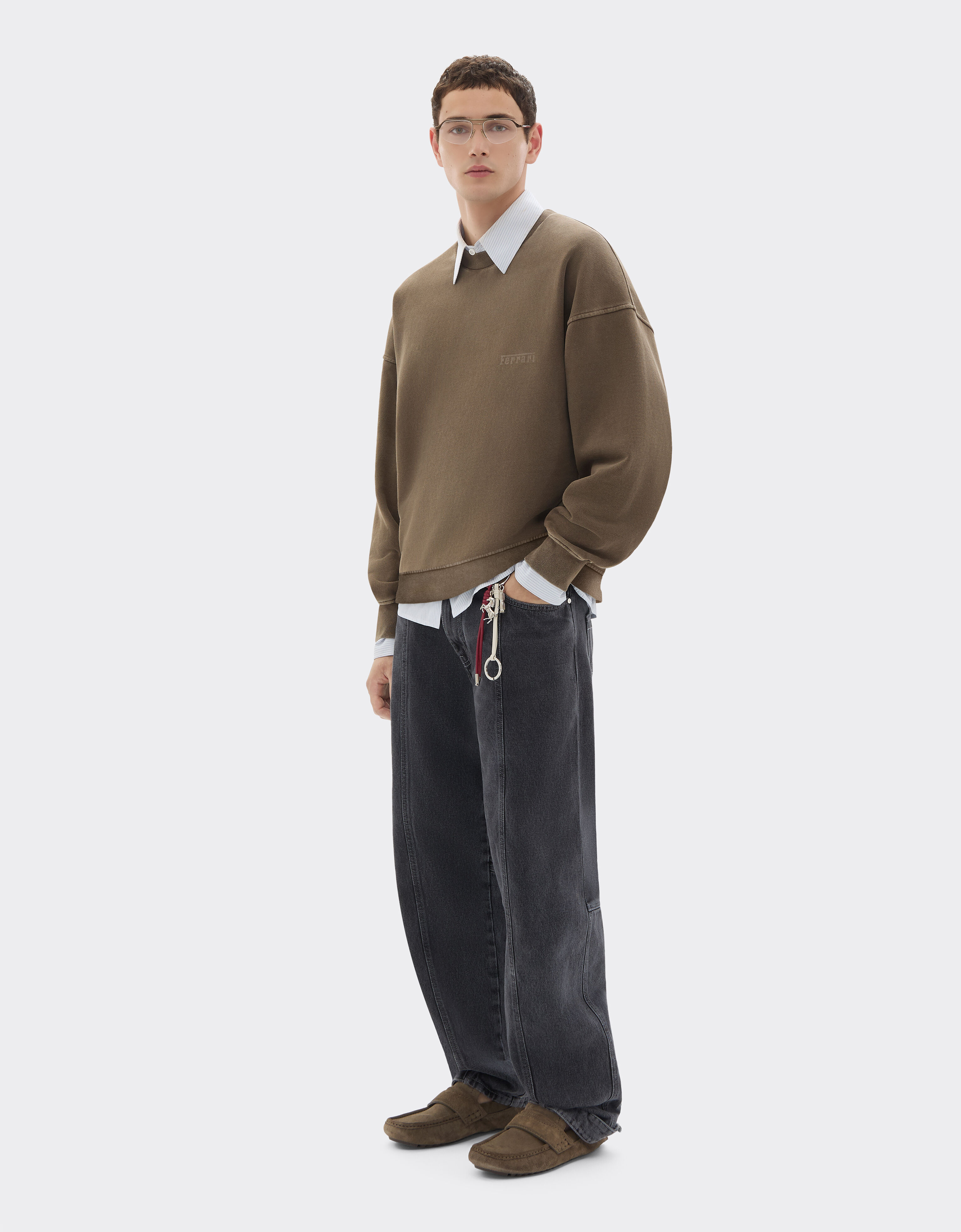 Ferrari Crewneck cotton sweatshirt with Ferrari logo Khaki Green 50338f