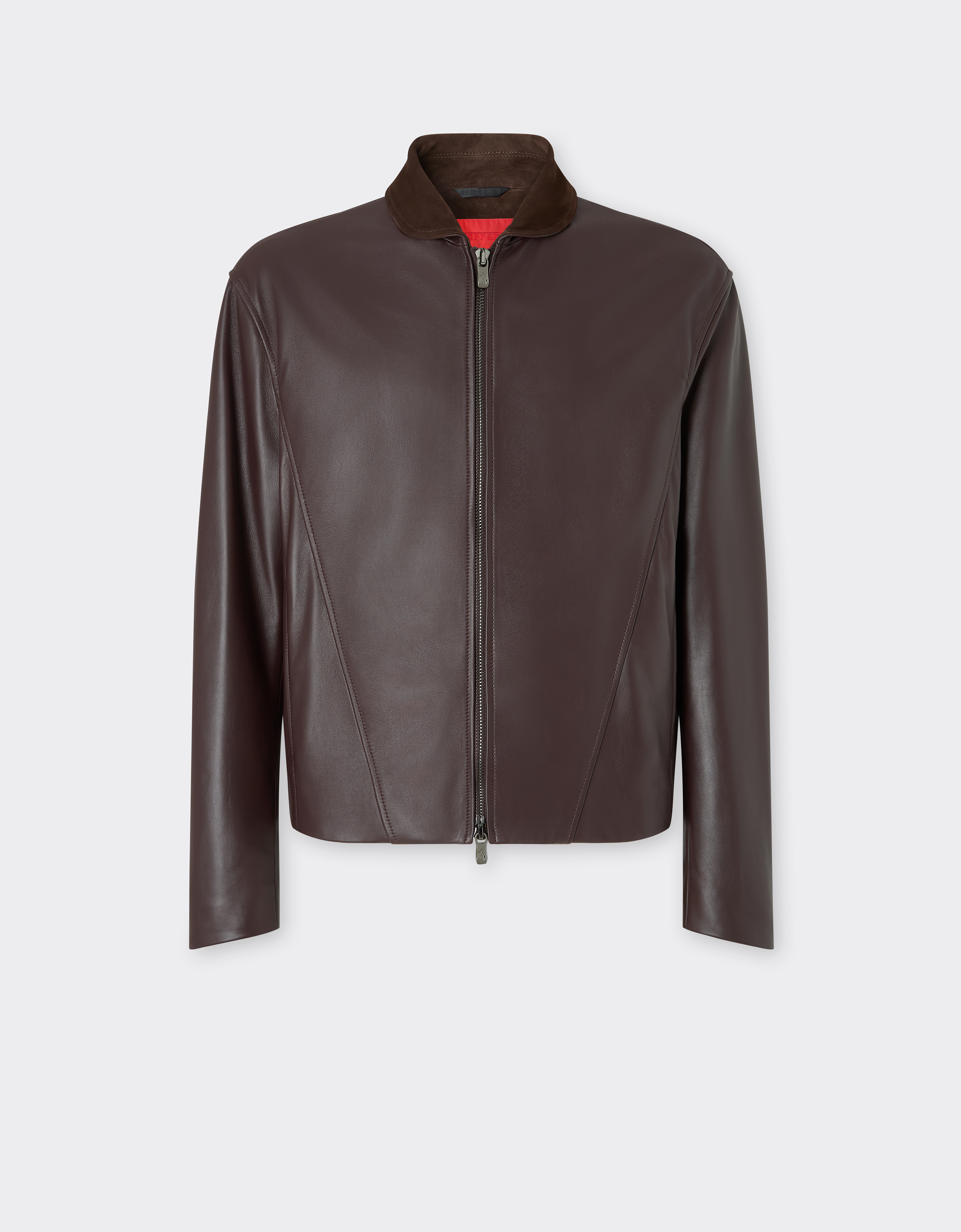 Ferrari Men's Espresso Overshirt Jacket In Nappa And Suede - Jackets & Outerwear 48